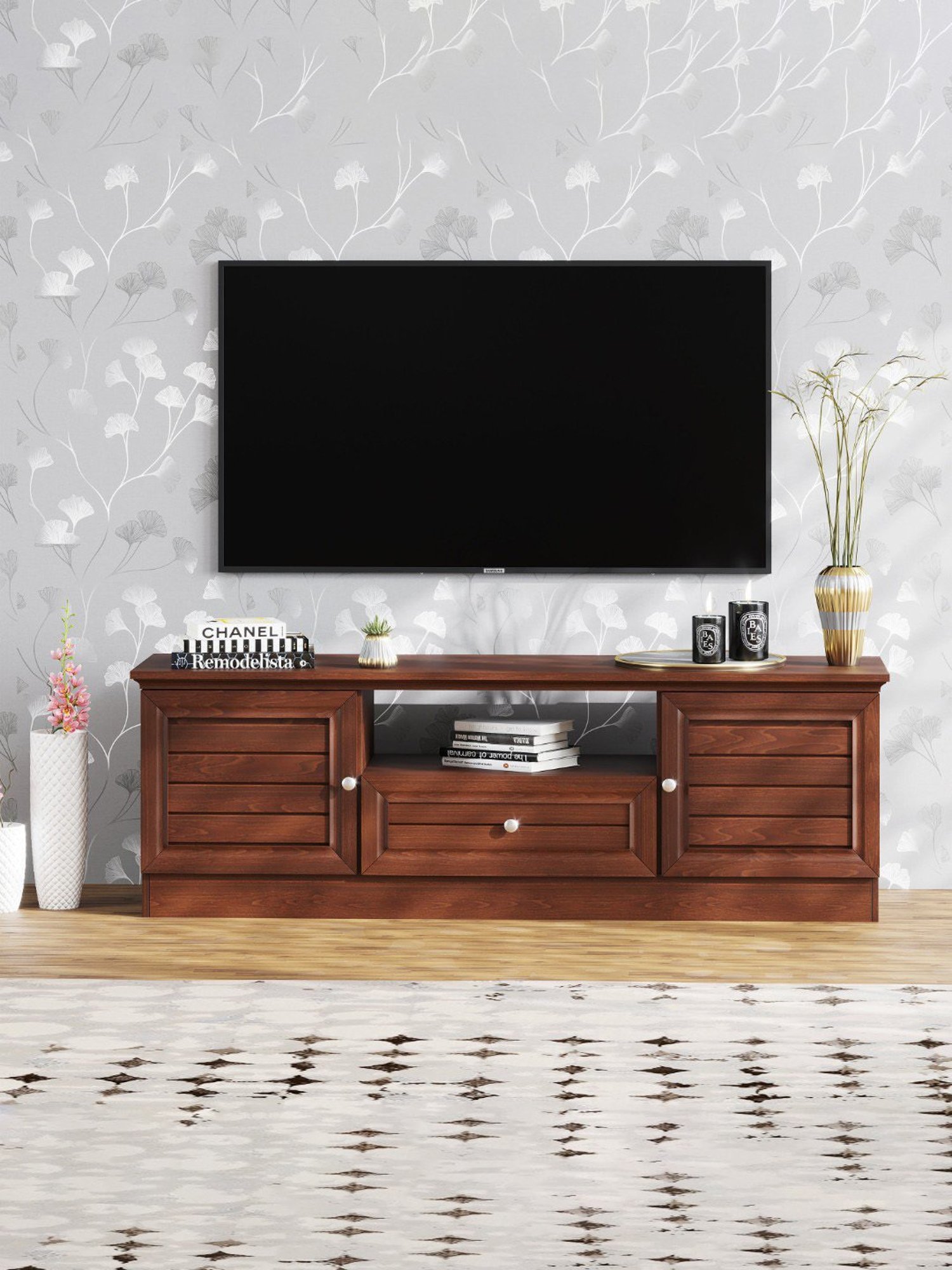 Nilkamal Sage Walnut Brown Engineered Wood TV Stand with 2 Cabinet with 1 Drawer & Shelf