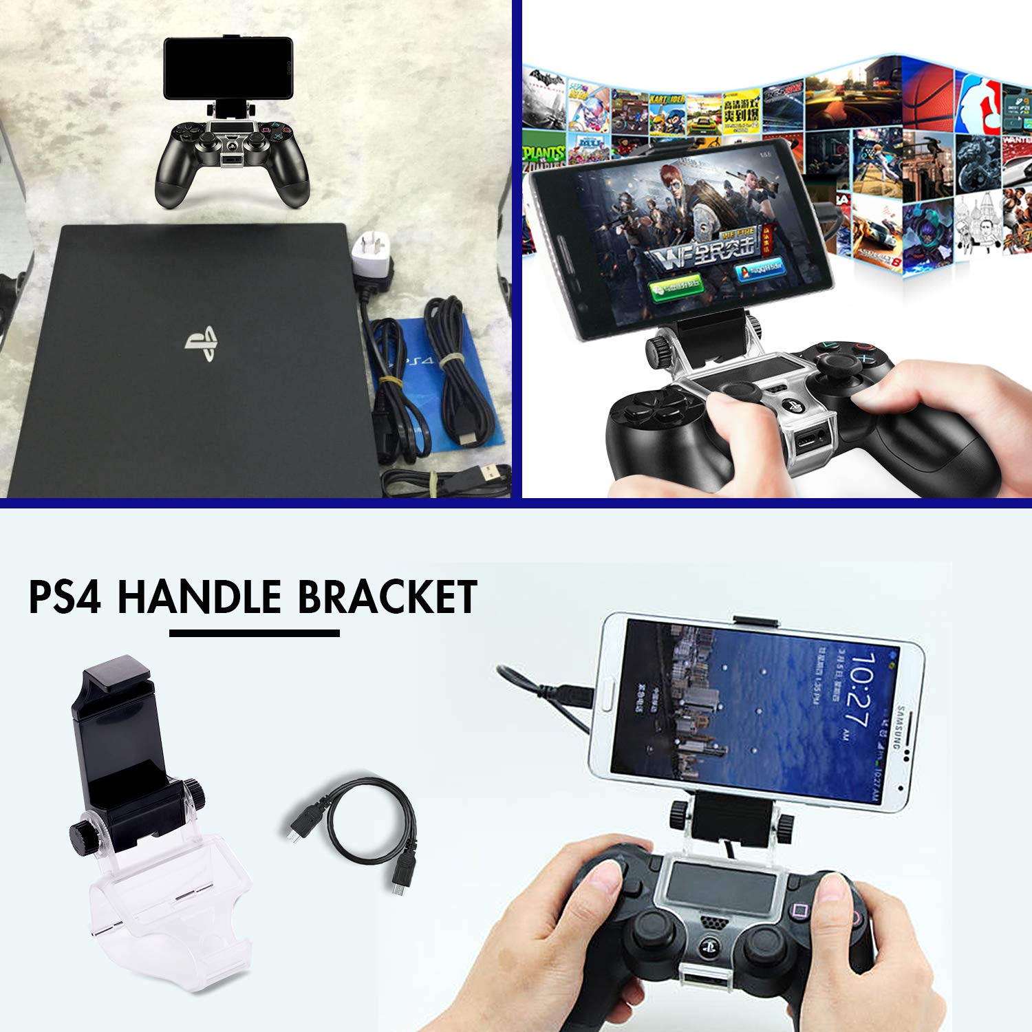 2 Pack PS4 Controller Phone Clip, PS4 Slim Pro DualShock 4 Controller Grip for Android Smart Phone, 180 Degree Gaming Holder Mount Stand Bracket for Playstation 4 Game Controller 6 in Samsung