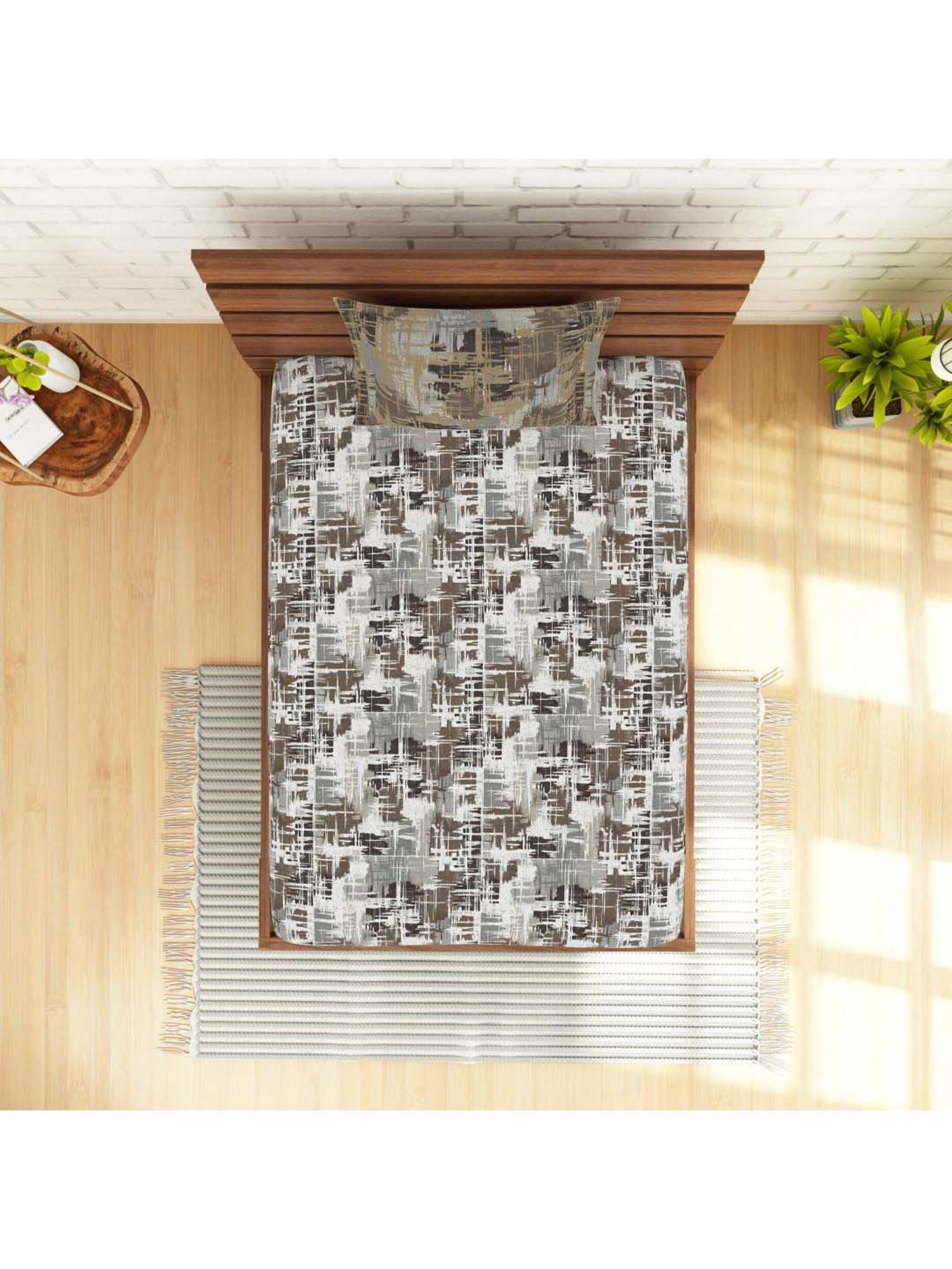 Spaces Atrium Grey Cotton 144 TC Bed Sheet Set