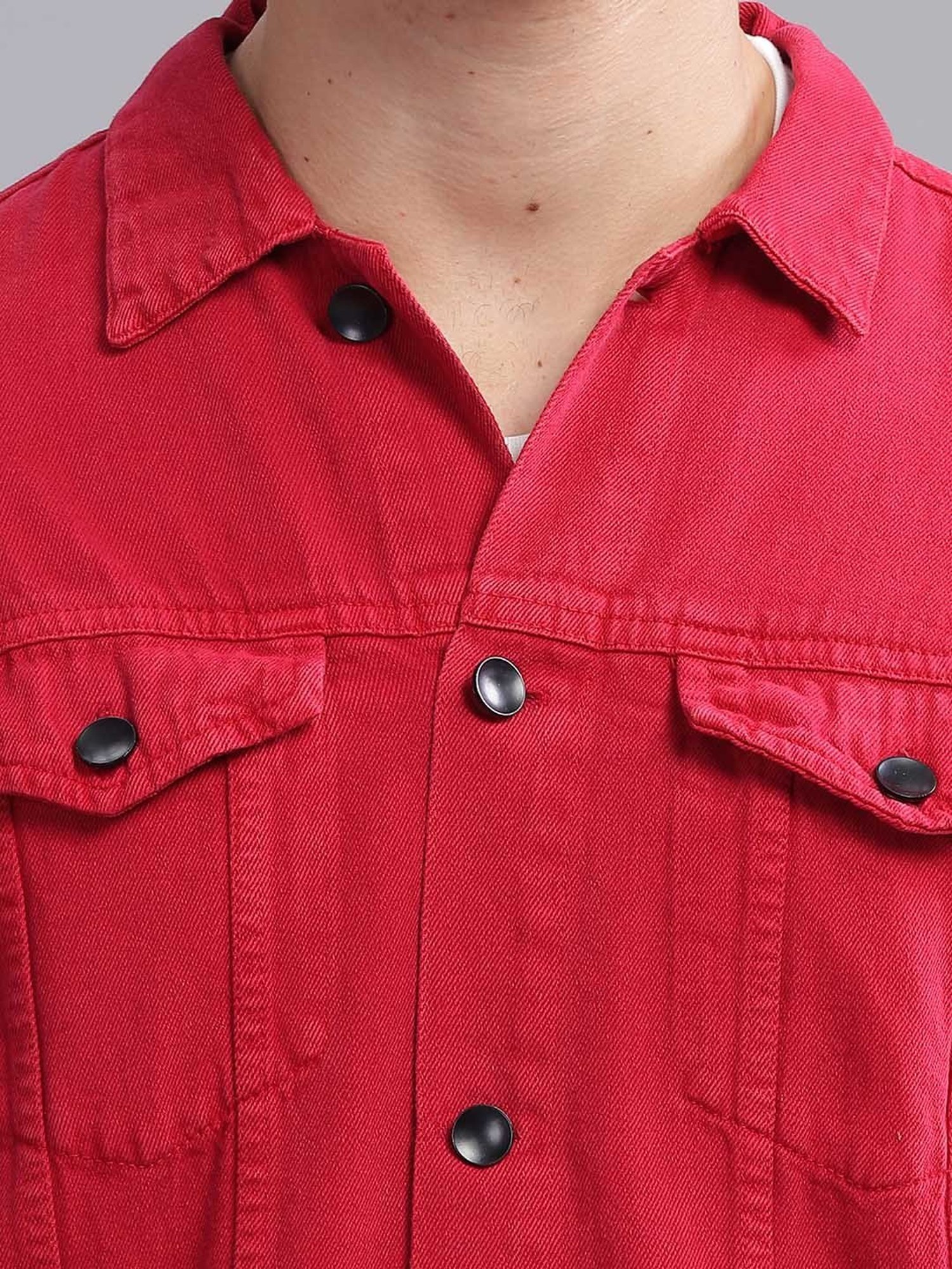 Kuons Avenue Cherry Red Regular Fit Denim Jacket