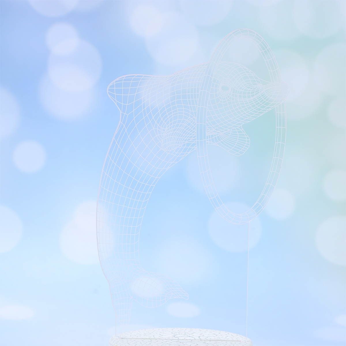 3D Visual Light Dolphin Through Ring Illusion Light USB Acrylic Touch Switch Cracked Pattern Base LED Colorful Lamp Desktop Ornament (White/Gradient Color)