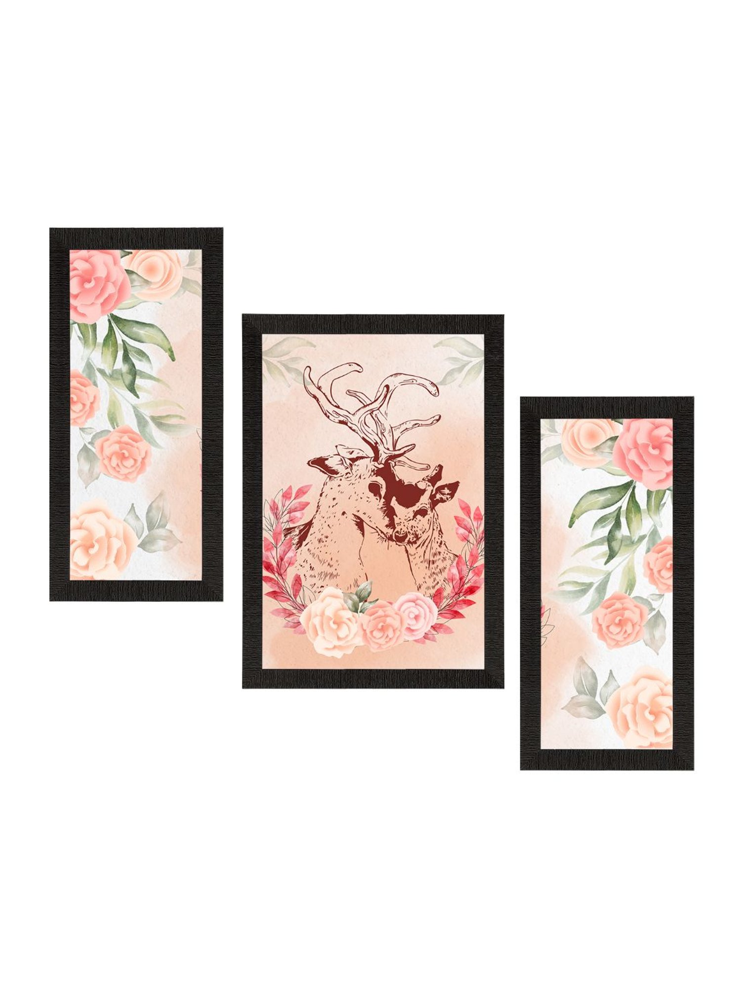 eCraftIndia Set of 3 Loving Deer Couple Satin Matt Texture UV Art Painting
