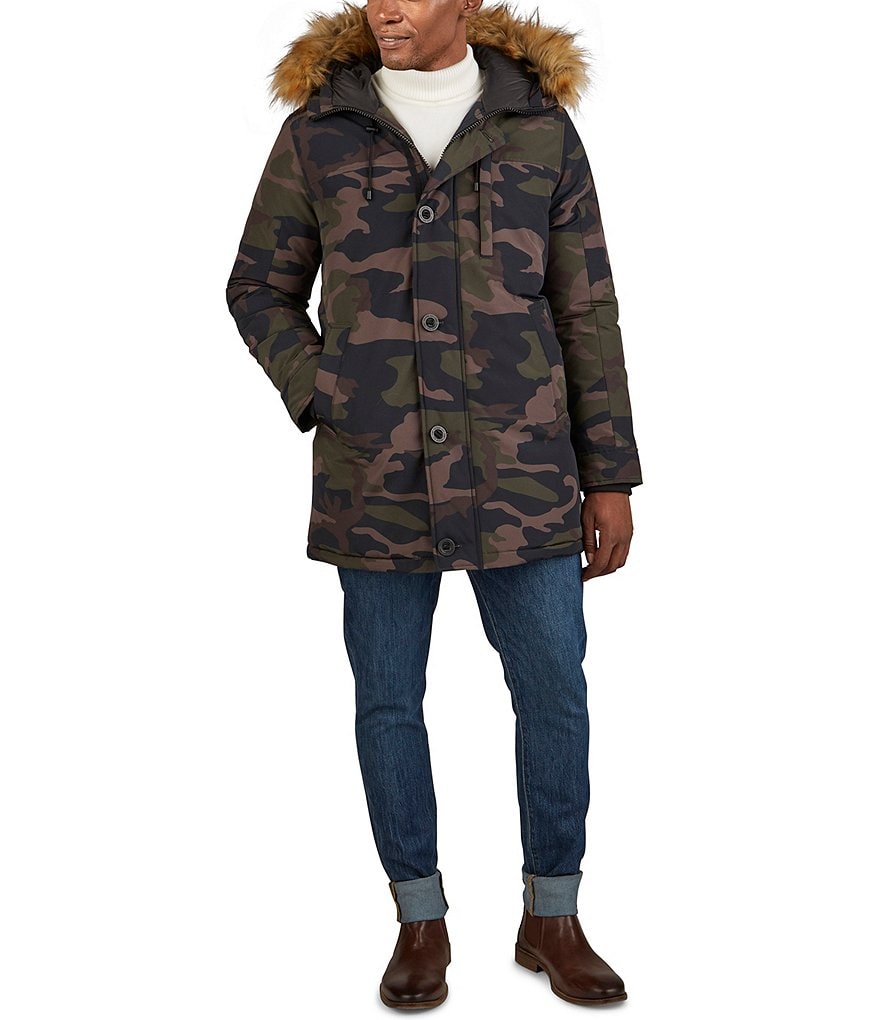 Guess Camouflage-Printed Faux-Fur-Trimmed Hooded Heavyweight Parka