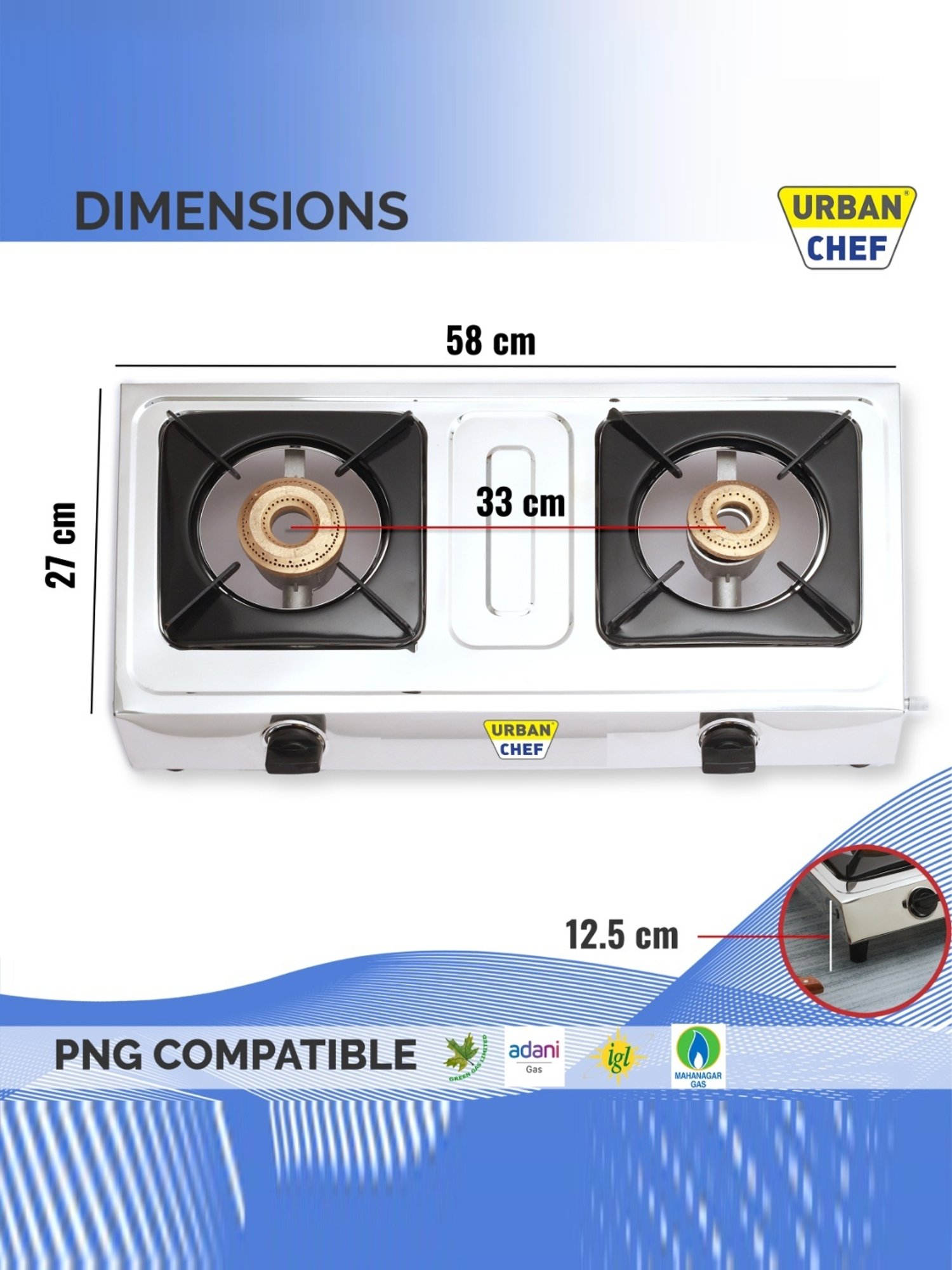 Urban Chef Gas Stove with 2 Burners ( Silver/Black )