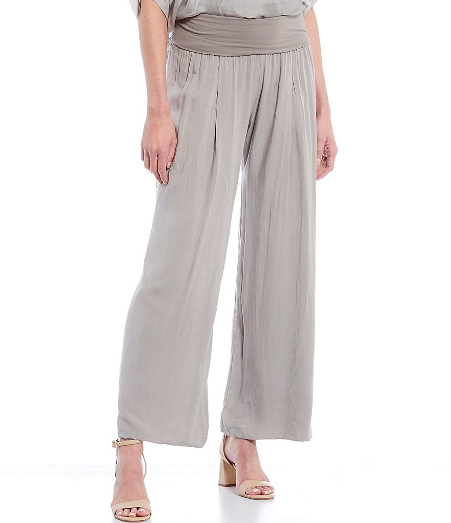 M Made in Italy Pull-On Pleat Detail Wide Leg Pants