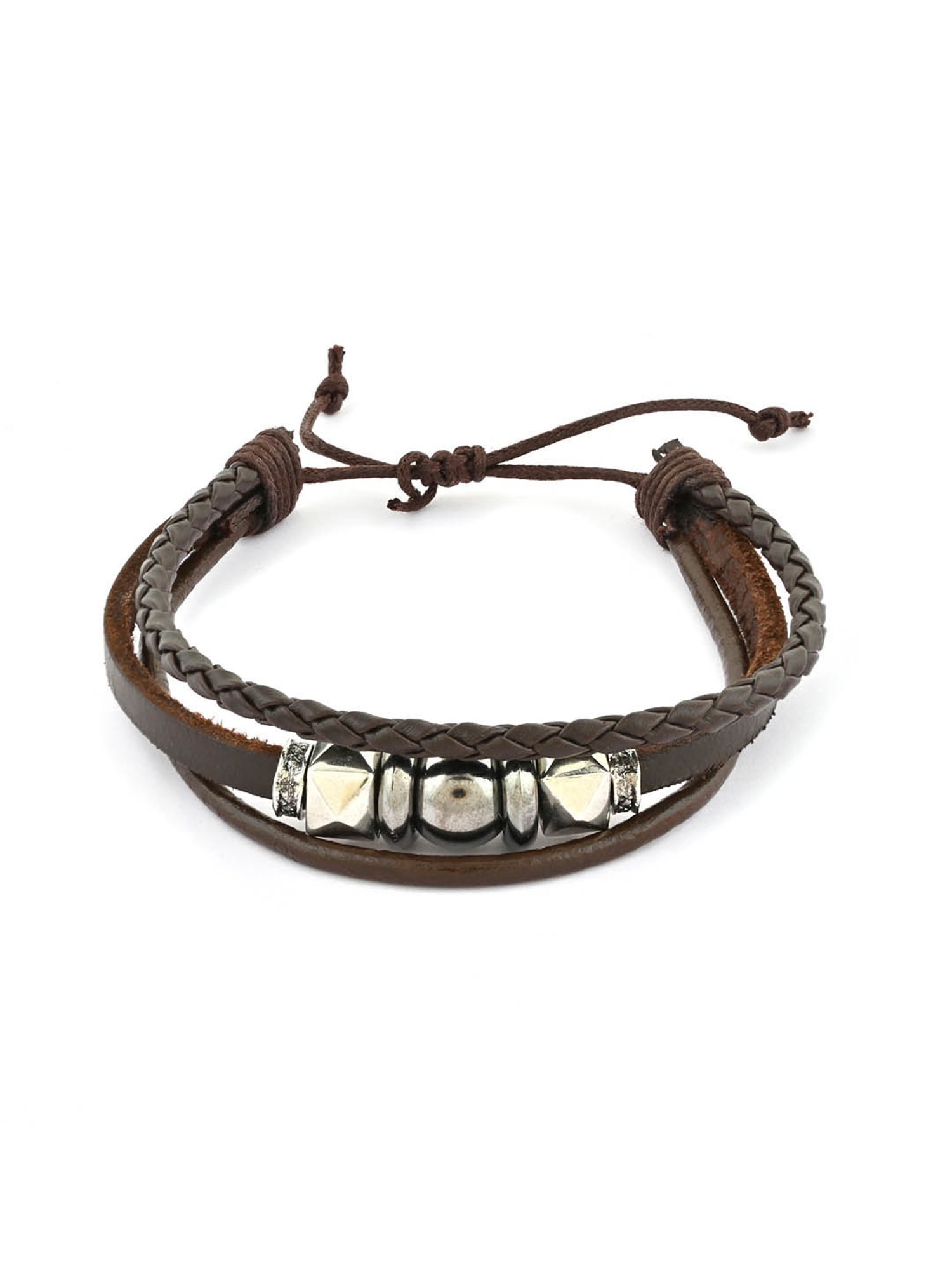 The Bro Code Brown Geometric Single Layered Faux Leather Bracelet for Men