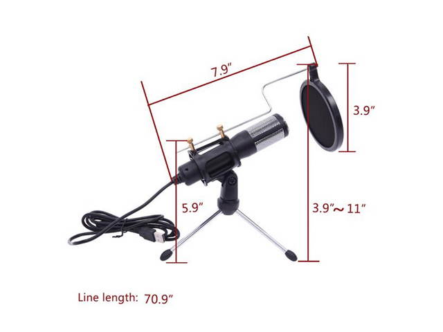 USB Microphone Tripod Stand Set for Game Chat Studio Noise Reduction Microphone,Black,UM01