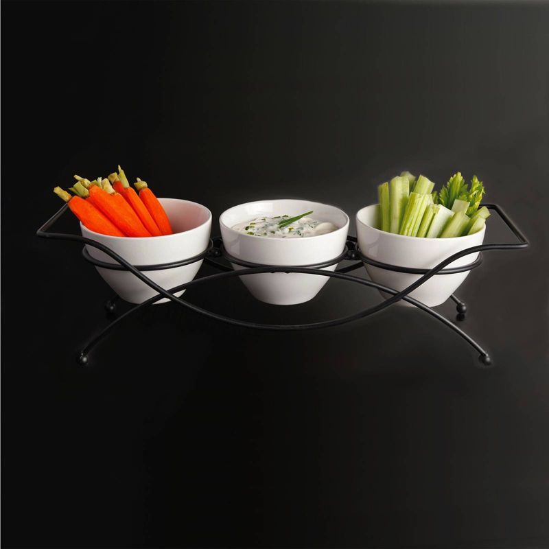 Gibson Elite 4pc Ceramic Gracious Serving Set with Metal Rack White