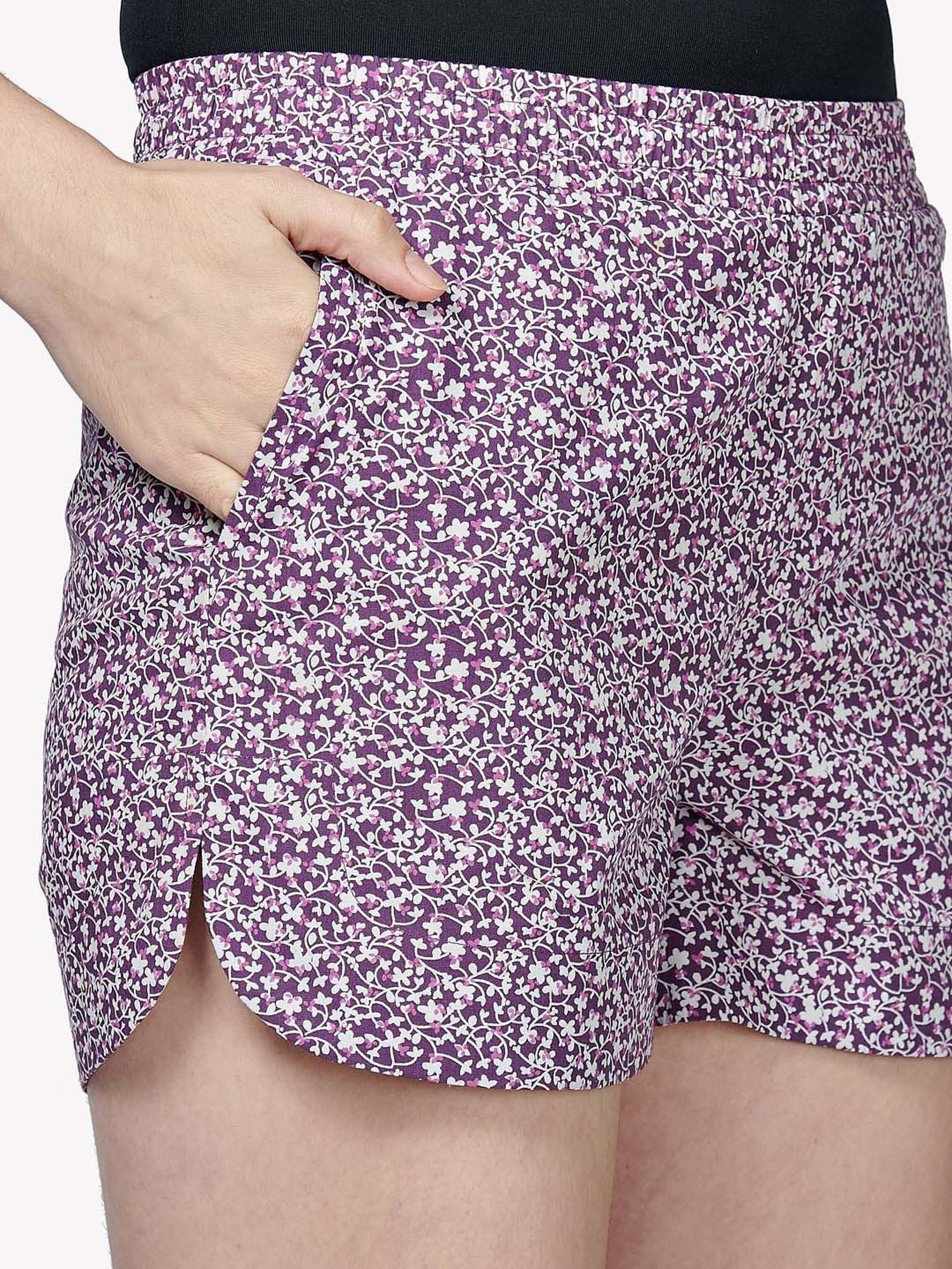 VASTRADO Purple Cotton Floral Print Shorts