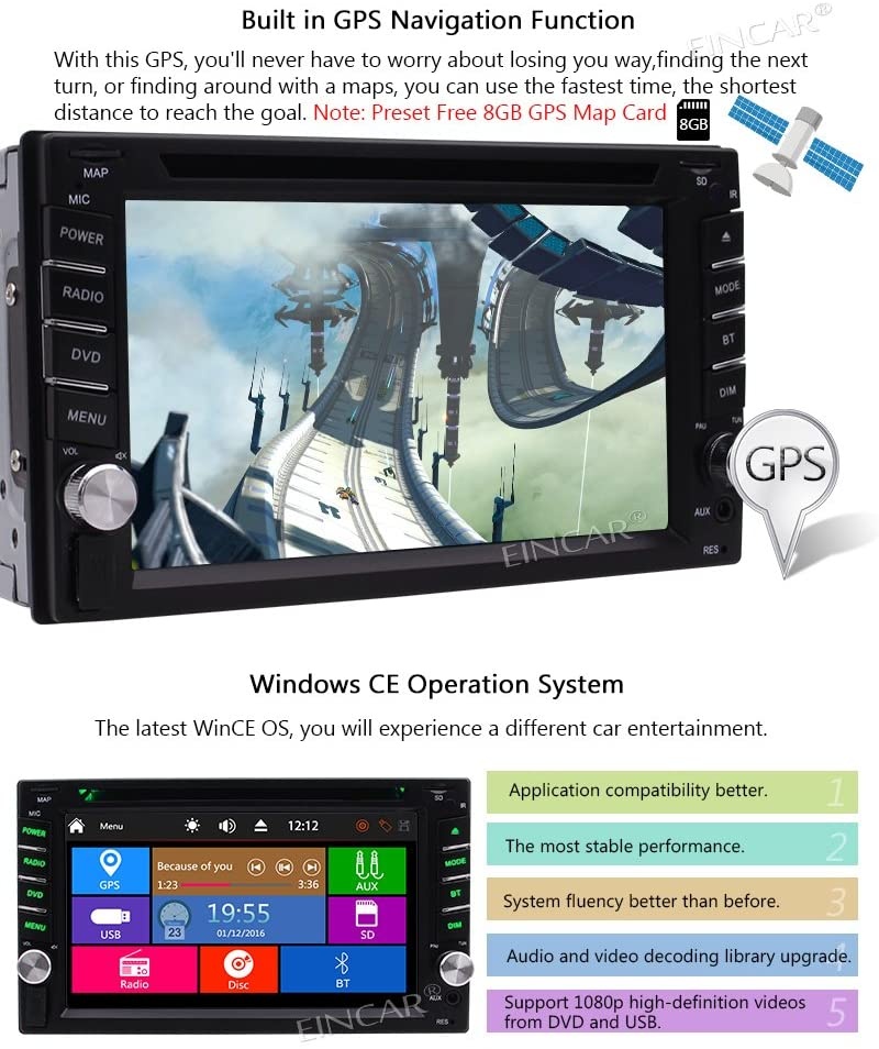 6.2" Touch Screen Car Stereo Double Din Car DVD Player GPS Navigation 2 Din in Dash Bluetooth FM/AM RDS Radio Receiver 1080P Video CD/TF/USB/AUX-in/Subwoofer/SWC+Remote Control-Free Rear View Camera