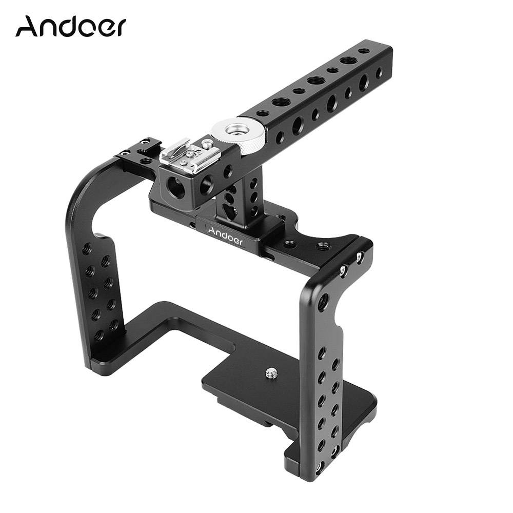 Andoer Video Camera Cage Stabilizer with Top Handle Aluminum Alloy Replacement for Panasonic GH5/GH4 DSLR to Mount Mic Monitor LED Light Film Making Accessories