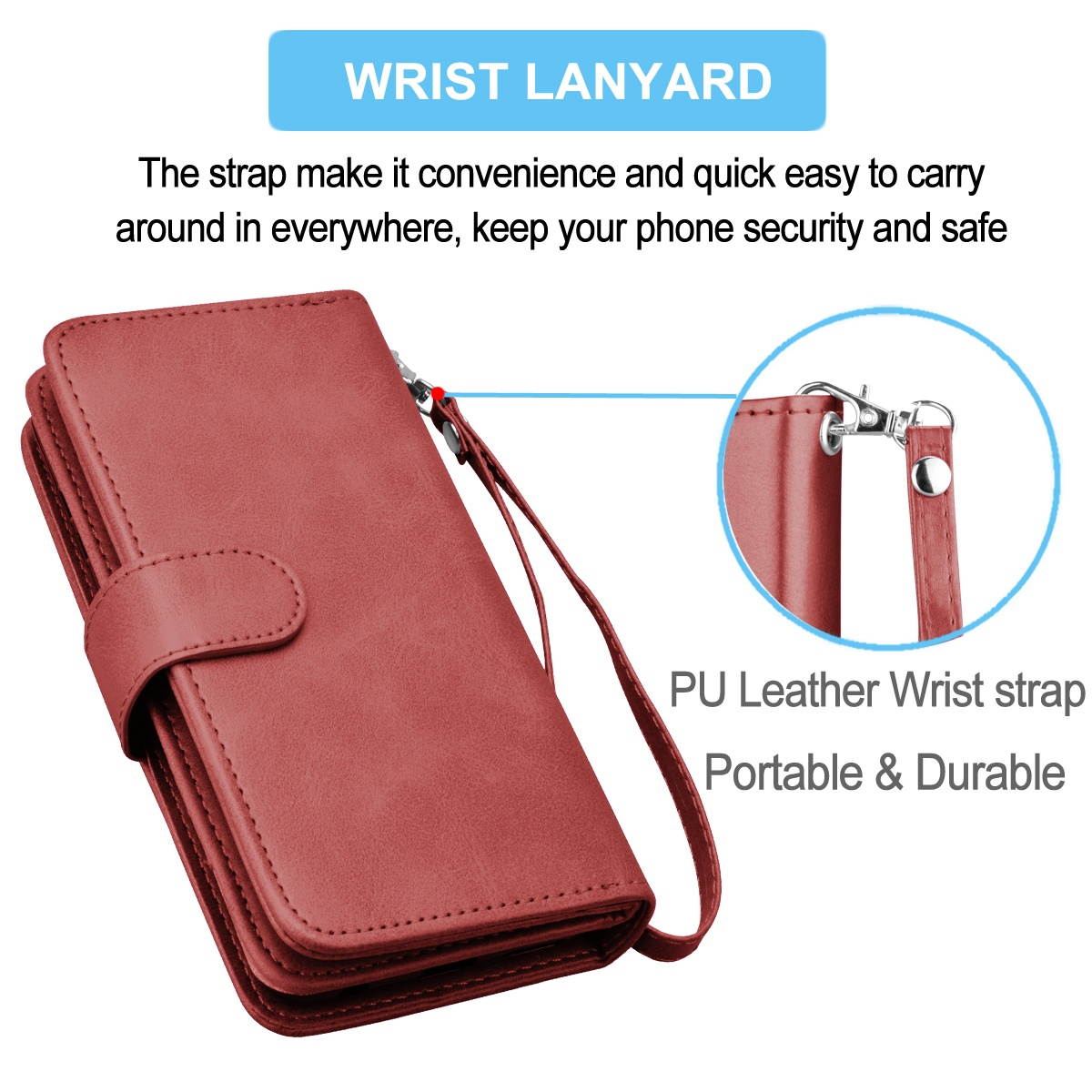 iPhone 12 Case, 6.1" Apple iPhone 12 Pro Wallet Case, Tekcoo PU Leather Case Cash ID Credit Card Slots Holder Carrying Flip Phone Case Cover Kickstand Detachable Magnetic Hard Cases & Strap,Rose Gold