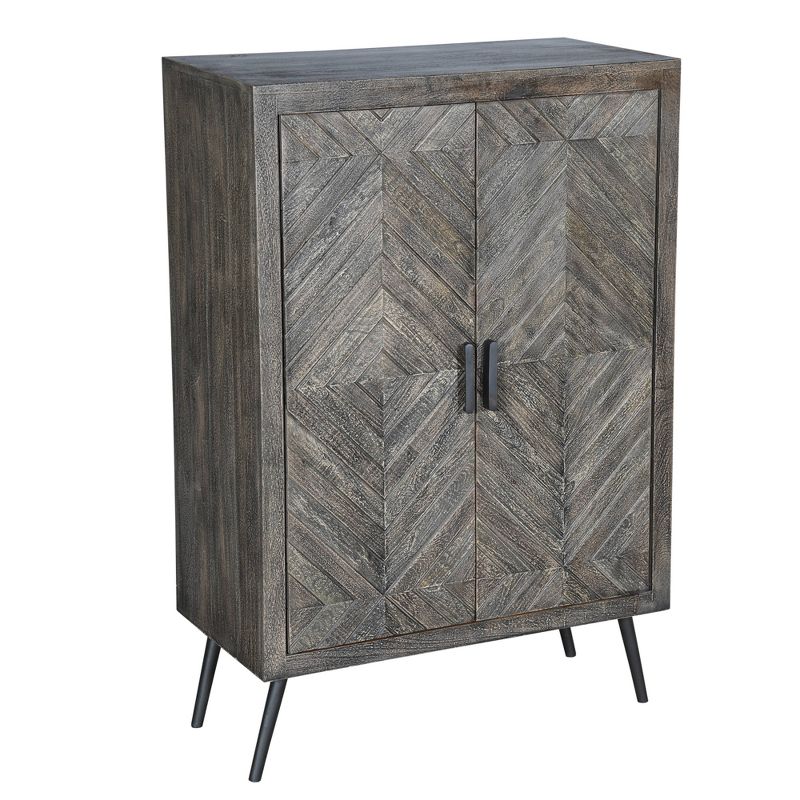 47" Chevron Pattern 2 Door Wooden Storage Console Cabinet with Angled Metal Legs Gray - The Urban Port