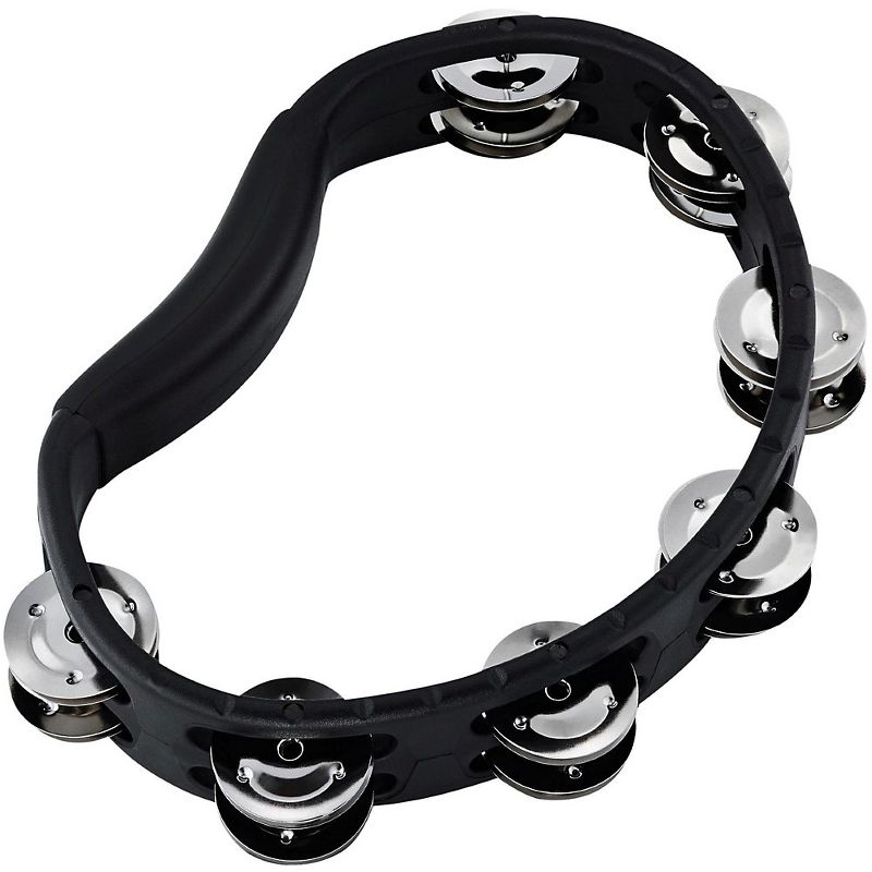 Meinl Handheld Guiro Tambourine with Double Row Steel Jingles Black