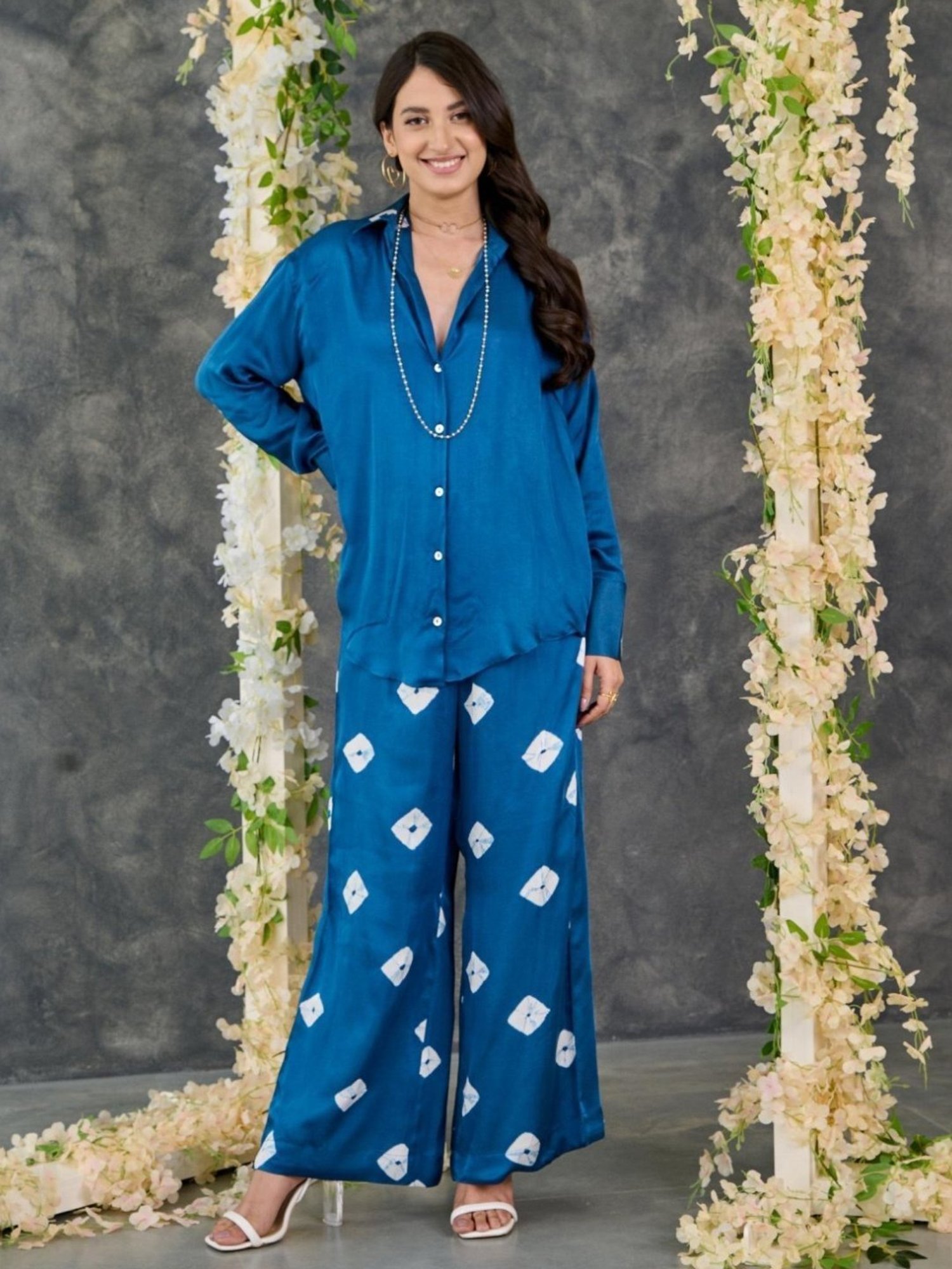 Gulaal Indigo Bandhani Modal Satin Shirt with Pant