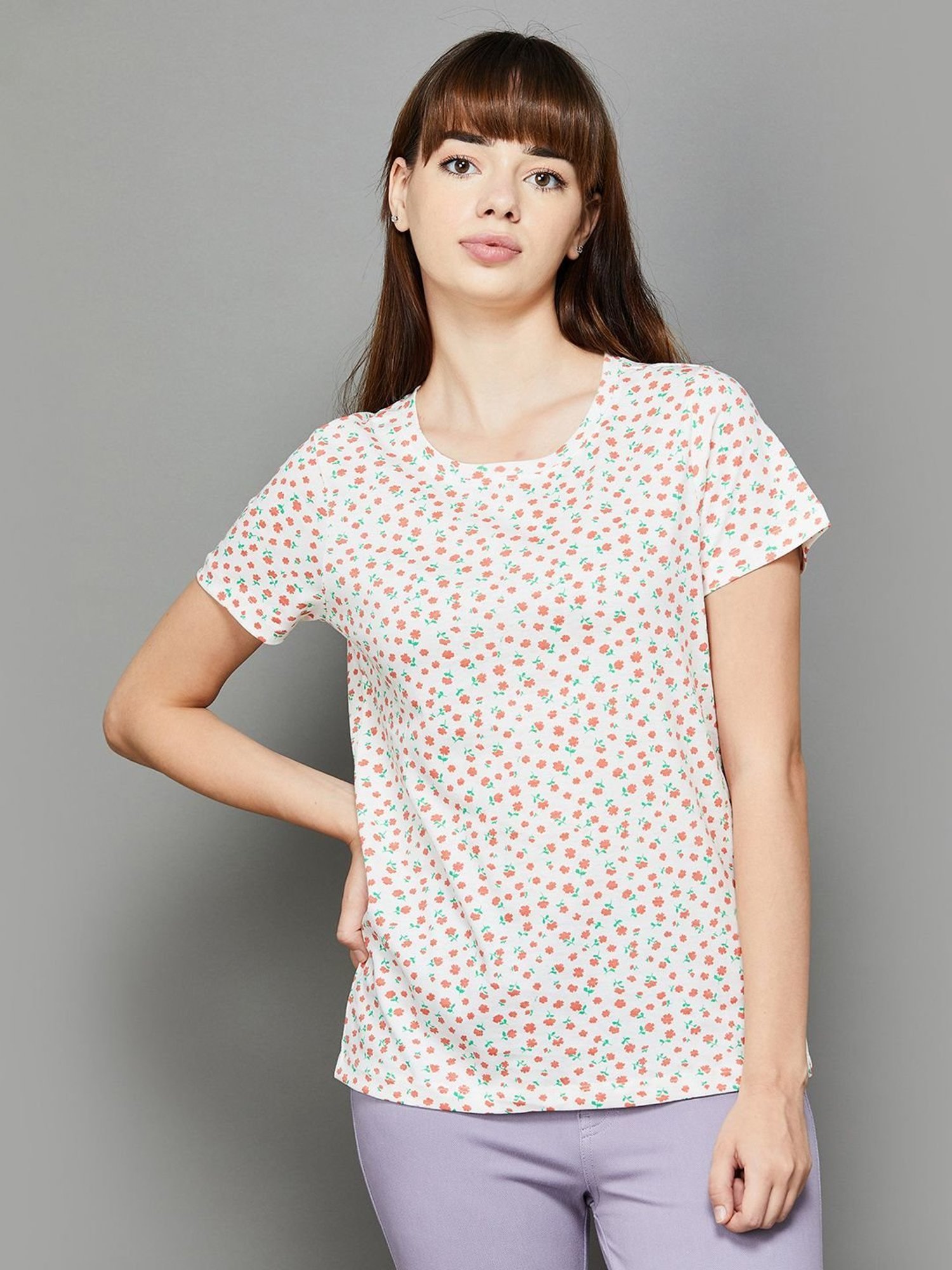 Fame Forever by Lifestyle Off-White Cotton Floral Print Top