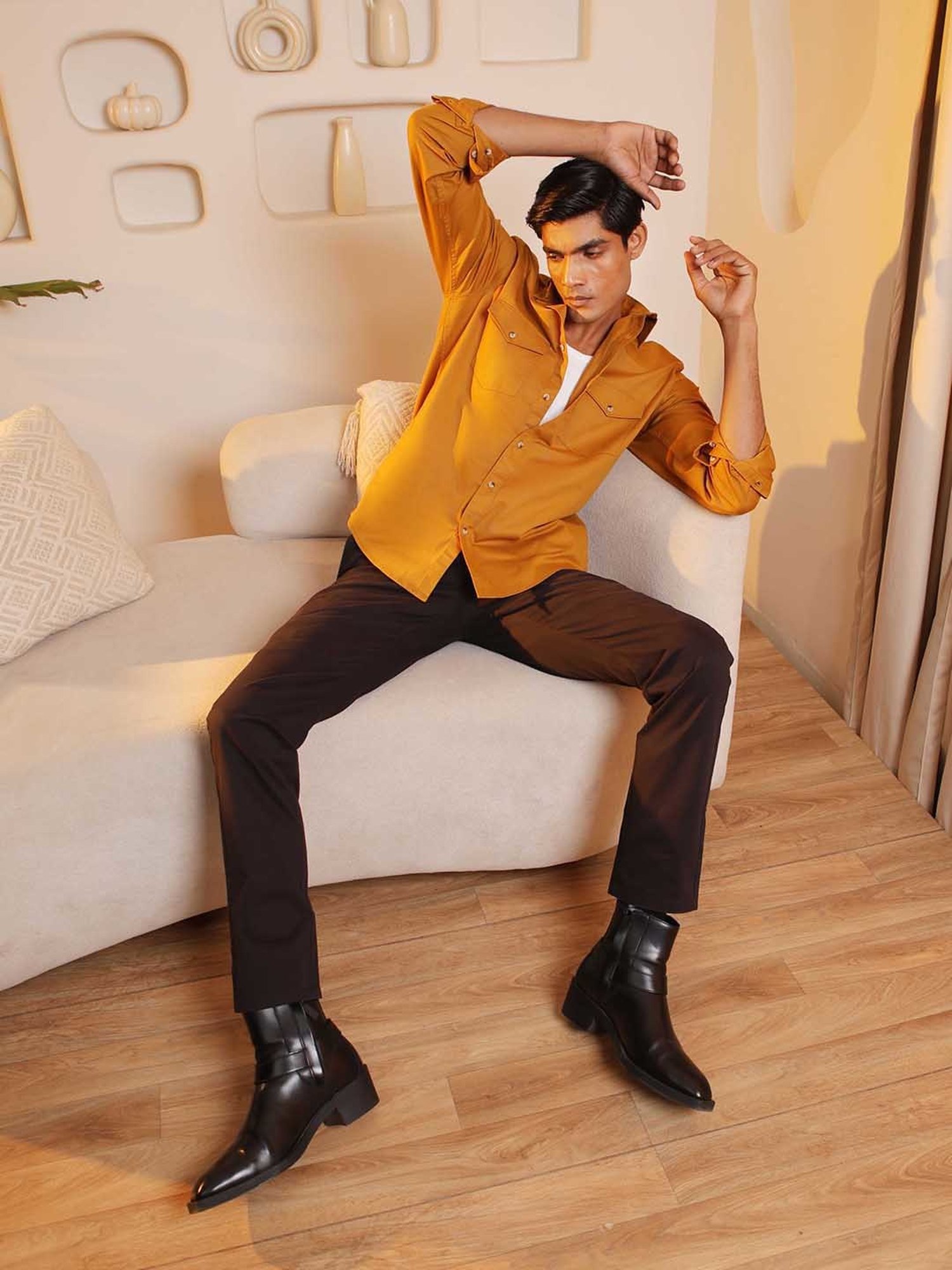 SUBTRACT Gold Regular Fit Cotton Shirt