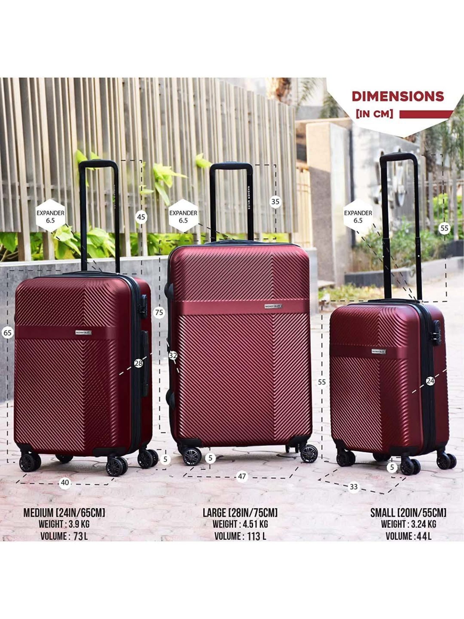 Nasher Miles Fifth Avenue Expander Hard-Side Polycarbonate Check-in Maroon 28 Inch|75CMTrolleyBag