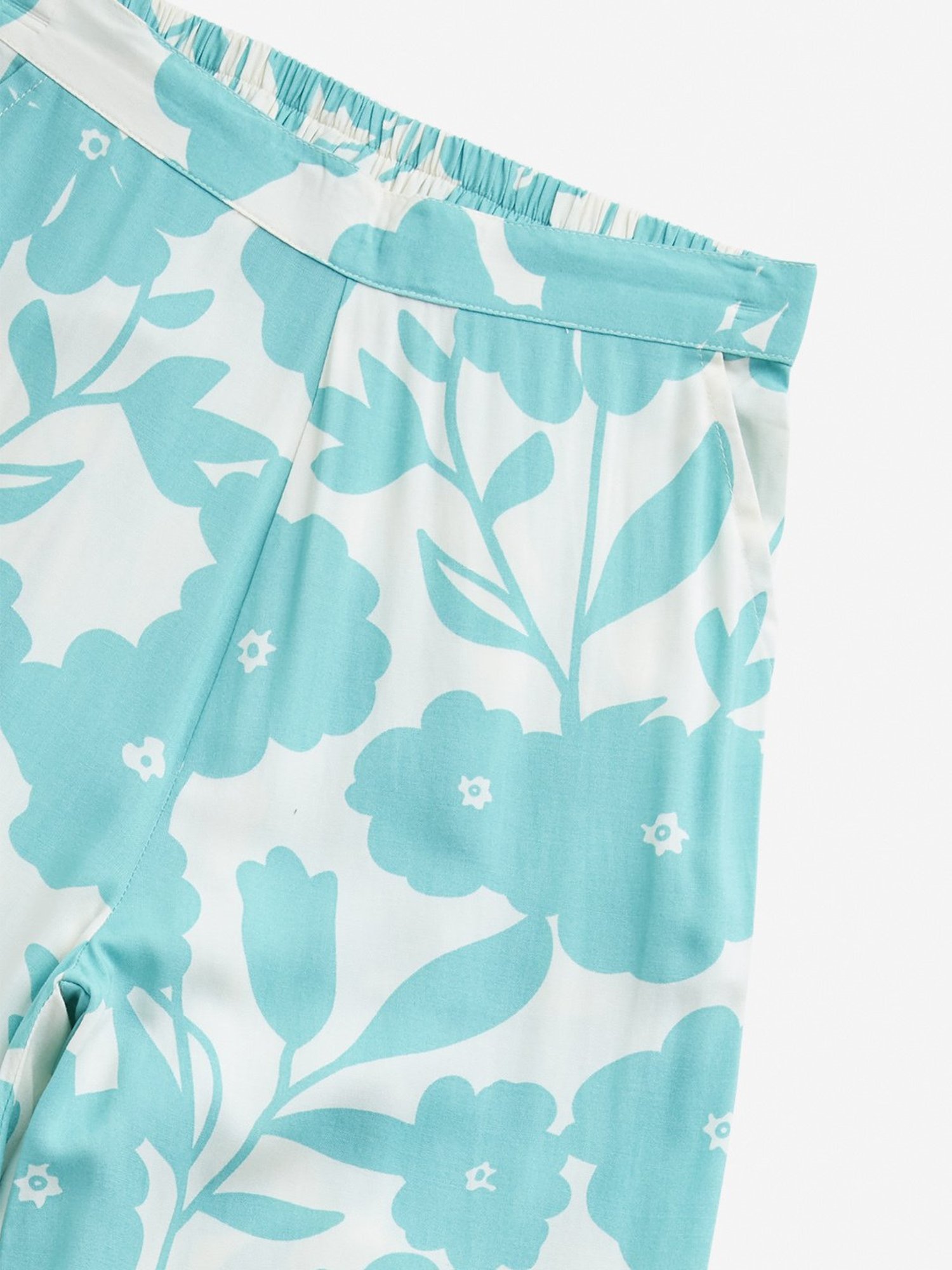 Utsa Kids by Westside Aqua Floral Print High-Rise Cotton Palazzos