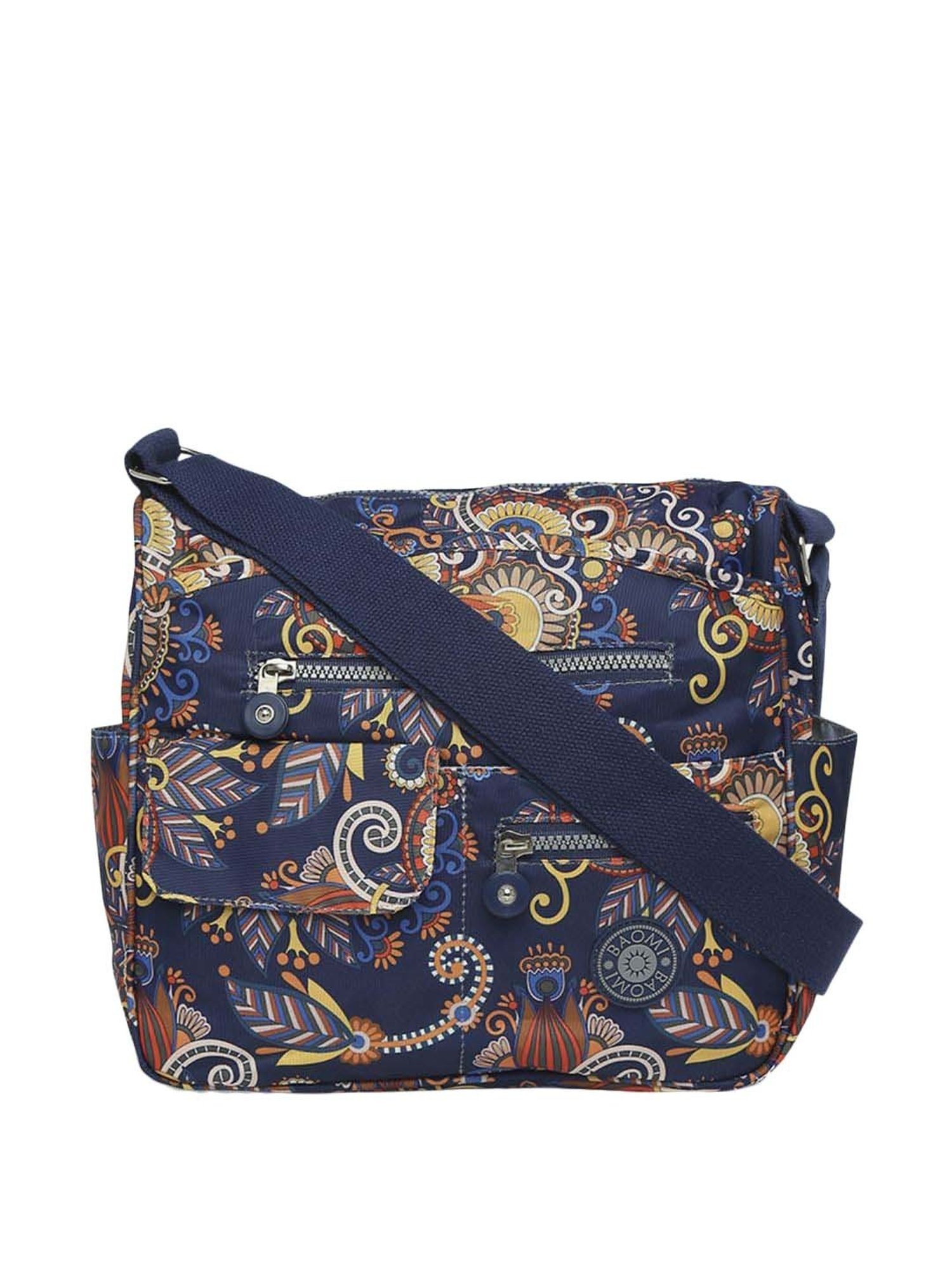 Baomi Blue & Yellow Floral Printed Medium Cross Body Bag