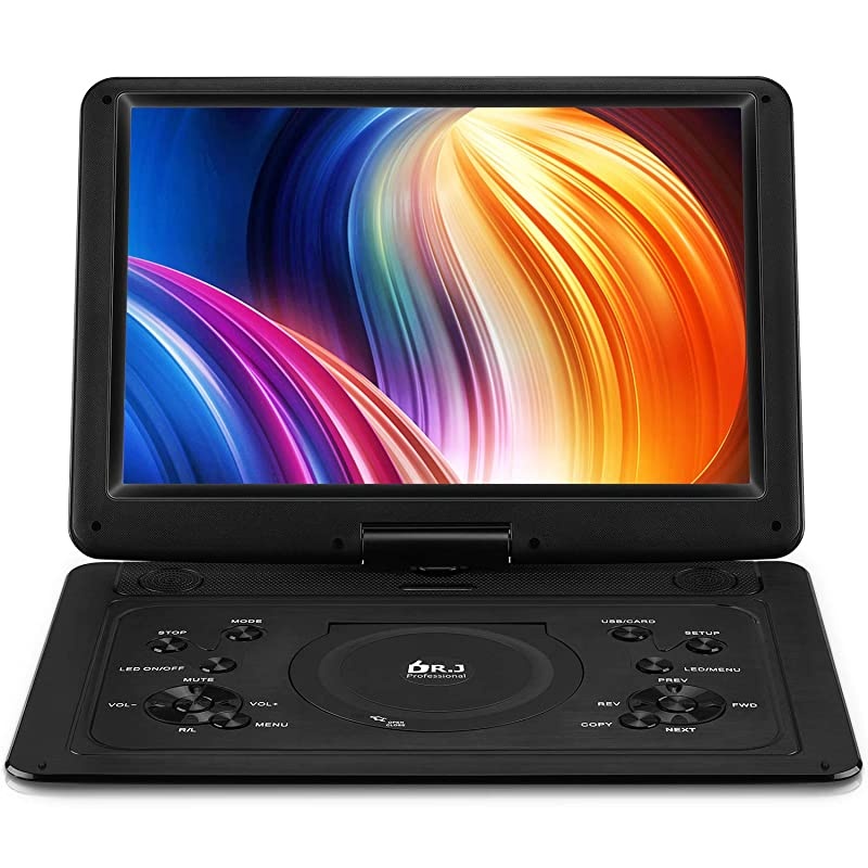 J 17.9" Region Free Portable DVD Player with 6 Hours Rechargeable Battery, Large 15.4&ldquo; Screen DVD Player Sync TV Support USB/SD Card and Multiple Disc Formats, High Volume Speaker Black