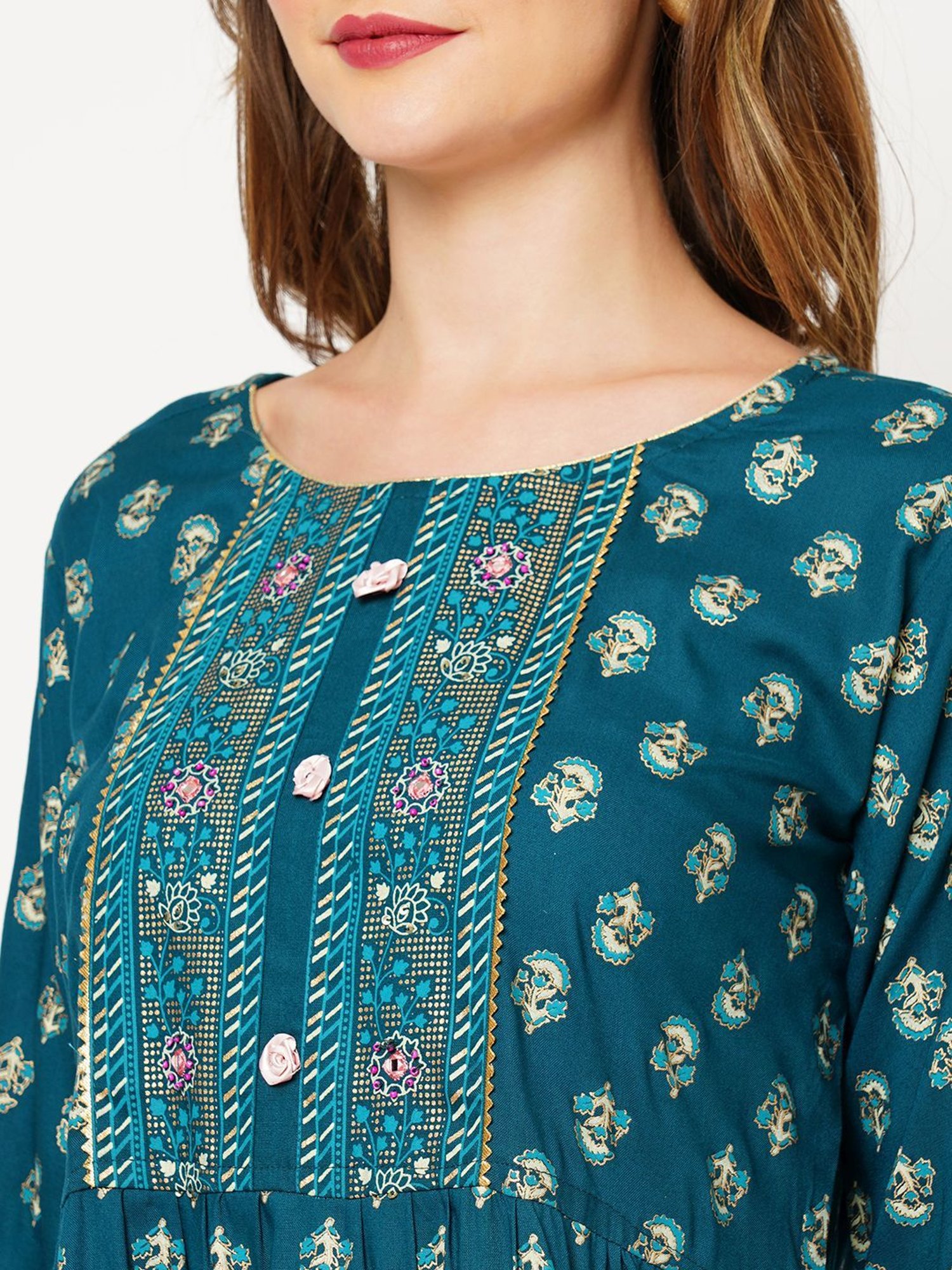 KIANA Blue Printed A-Line Dress