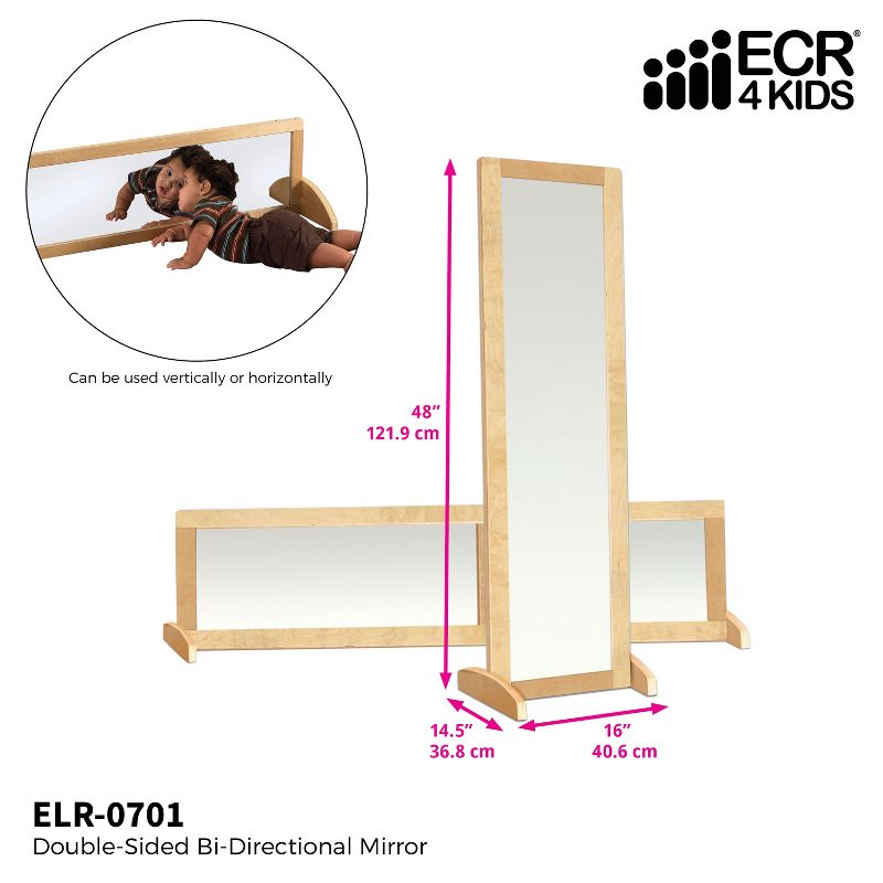ECR4Kids Double-Sided Bi-Directional Birch Full-Length Floor Mirror for Babies, Toddlers and Kids