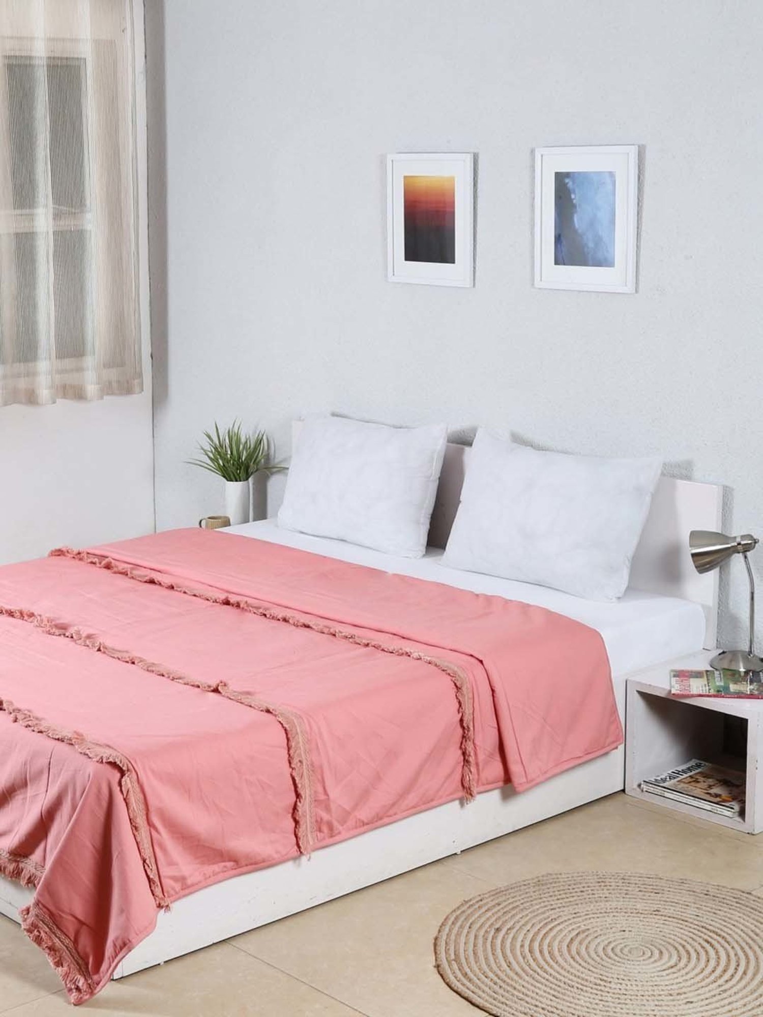 House This Kumud Pink Cotton Bed Cover - Set of 1