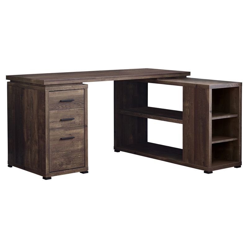 Monarch Specialties Computer Desk L-Shaped Corner Desk with storage, Left or Right Facing, 60"L, Brown Reclaimed Wood Look