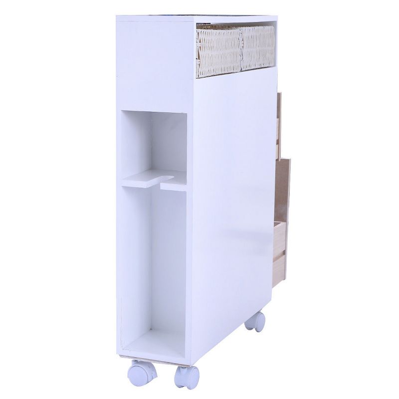 Wood Floor Bathroom Storage Rolling Cabinet Holder Organizer Bath Toilet White