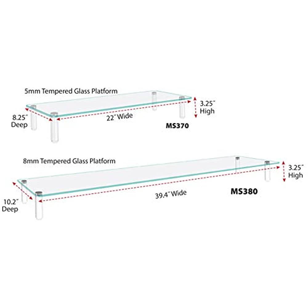 Kantek Extra-Wide Glass Monitor Riser, 3.25" X 10.2" X 39.4", Clear (MS380)