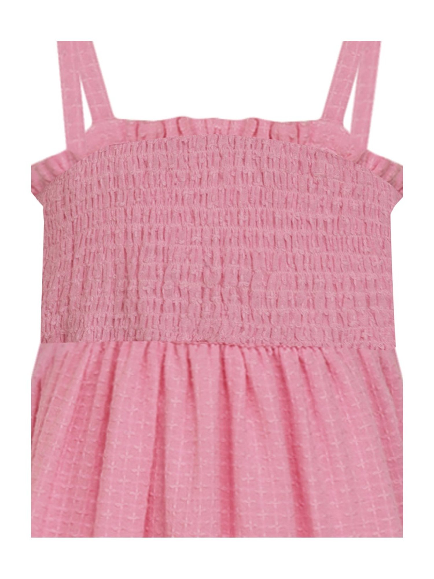 A Little Fable Kids Pink Cotton Self Pattern Dress
