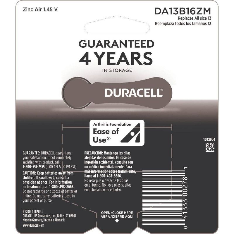 Duracell Size 13 Hearing Aid Batteries - 16 Pack - Easy-Fit Tab