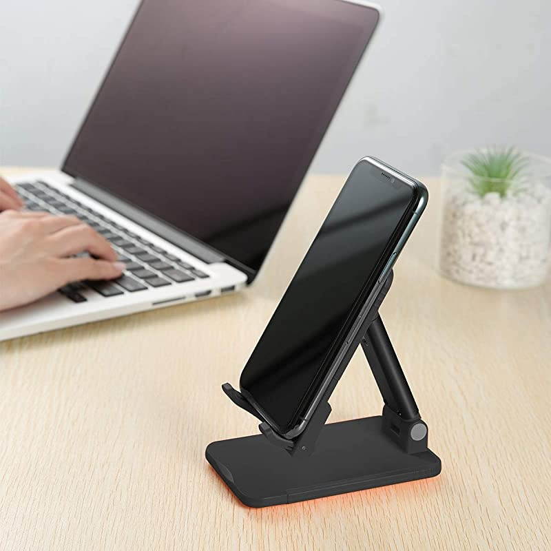 Adjustable Cell Phone Stand for Desk  Foldable Tablet Stands Portable Mobile Phone Holder Mount Compatible with Samsung Galaxy iPad Mini iPhone 11 X Xr Xs Max Smartphone KindleTablets Black