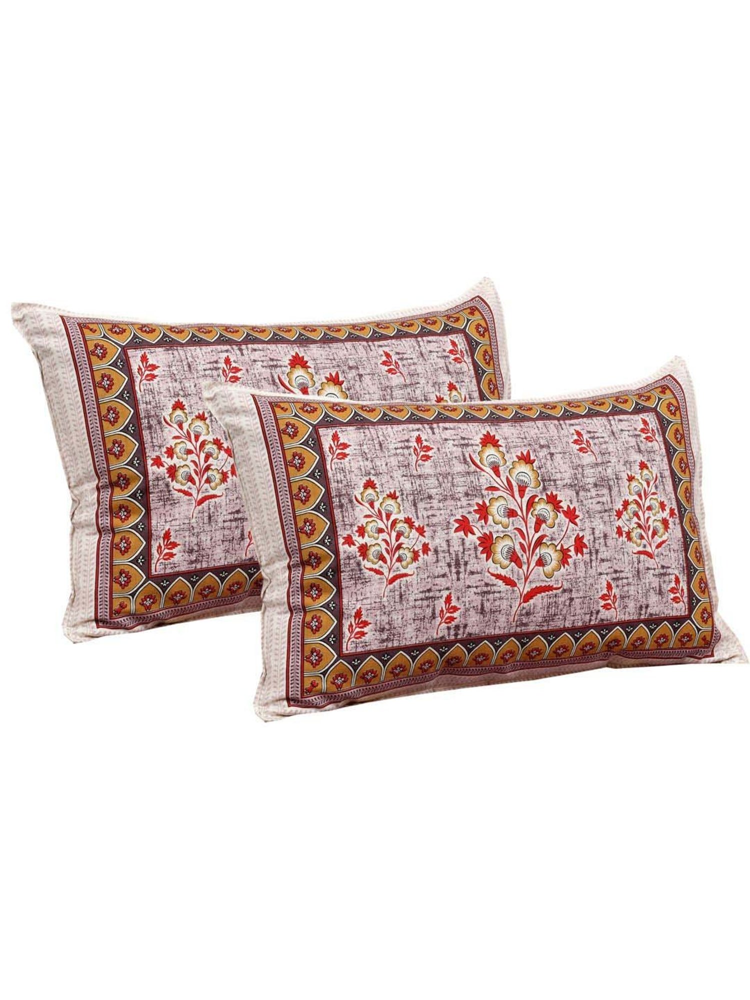 JaipurFabric Redish 180 TC 100% Cotton Floral Double Bedsheet with 2 Pillow Covers