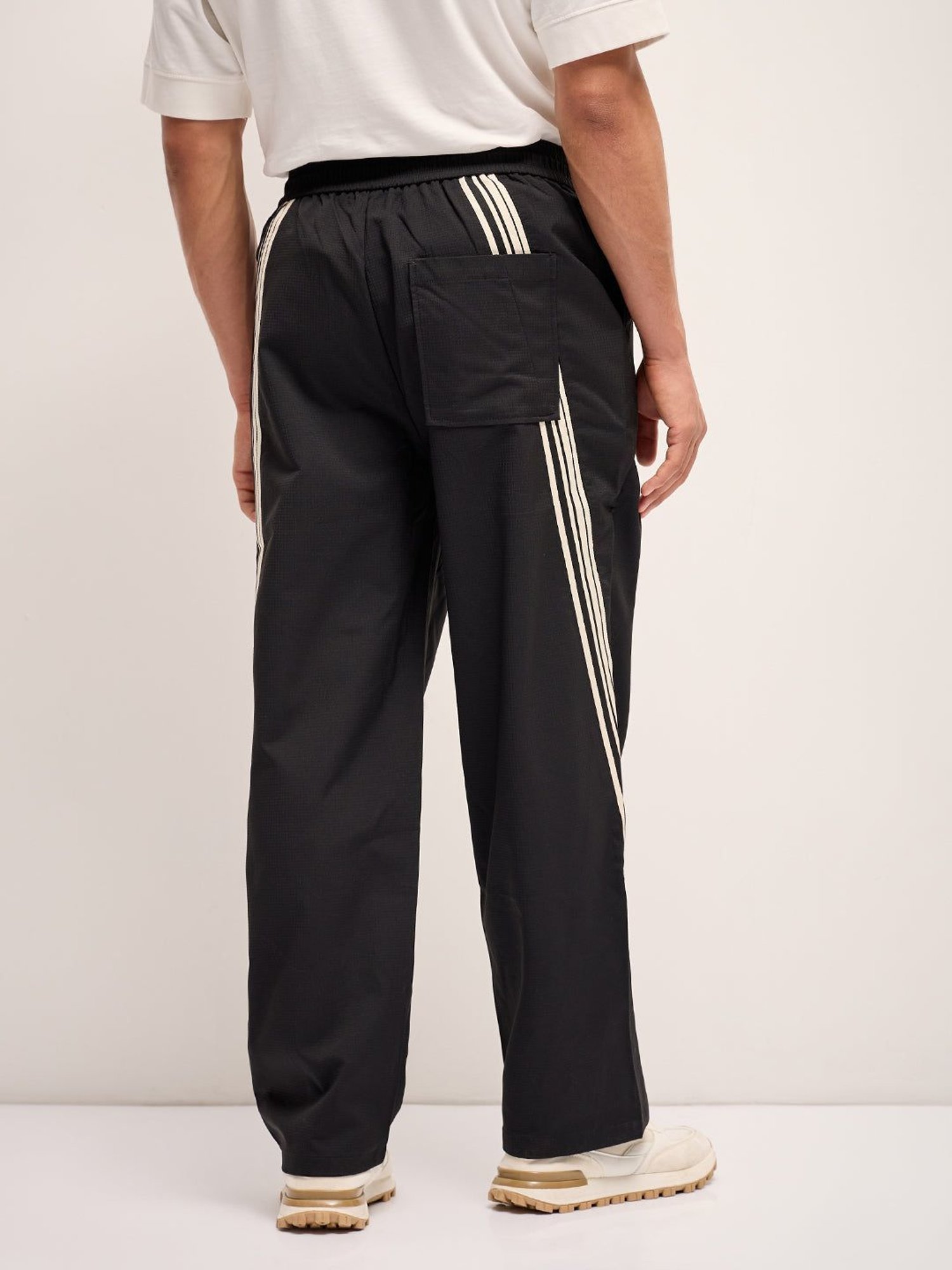 The Bear House Black Straight Fit Striped Trackpants