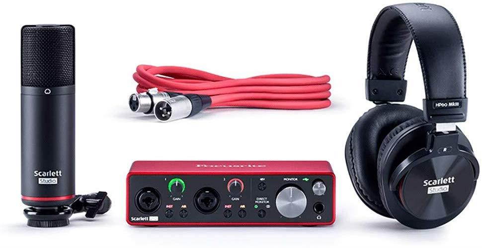 Focusrite SCARLETT Studio Pack w/CM25 Microphone, Headphones, 2i2, Code for Software Bundle Mic Cable, Boom Stand, and Pop Filter