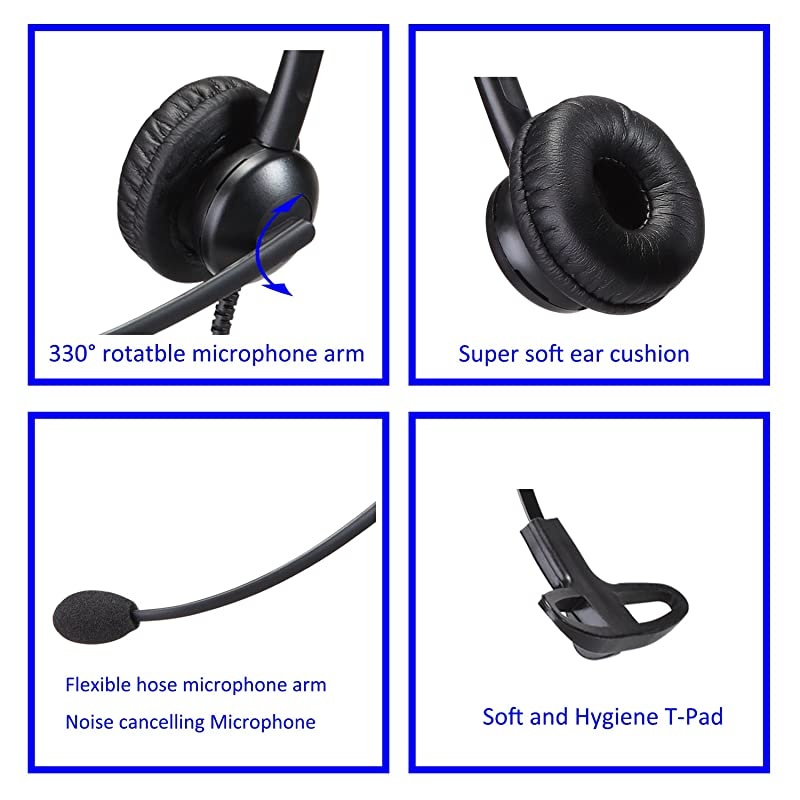 Headset with RJ9 Jack for Phone with Noise Cancelling Microphone Plus Extra 35mm Connector Compatible with Toshiba Mitel Aastra Shoretel Allworx InterTel