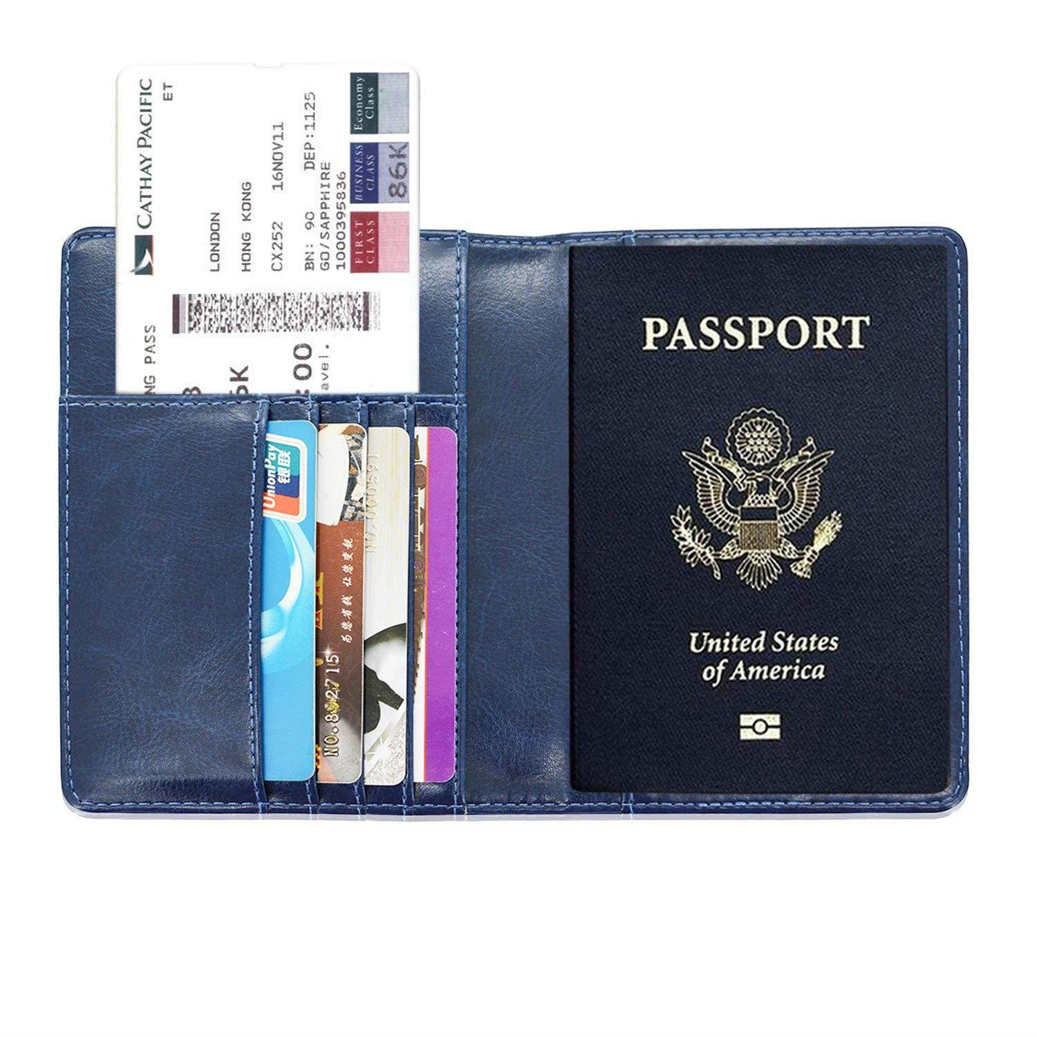 Passport Holder Cover, ACdream Travel Leather RFID Blocking Case Wallet for Passport, Dark Blue