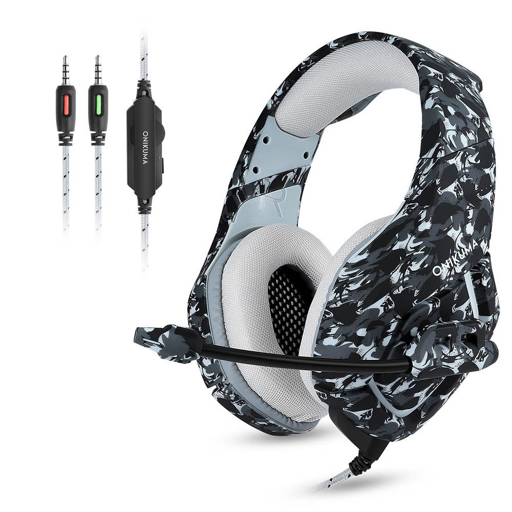 ONIKUMA K1B 3.5mm Head-mounted Headset Wired Gaming Headset with 50mm Driver Unit Noise Reduction Microphone Camouflage Grey