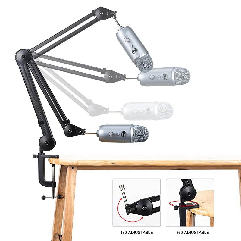 Microphone Boom Arm Stand Heavy Duty Adjustable Suspension Scissor amp Spring Builtin Mic Stand For Blue Yeti Snowball Microphone amp Blue Yeti Nano