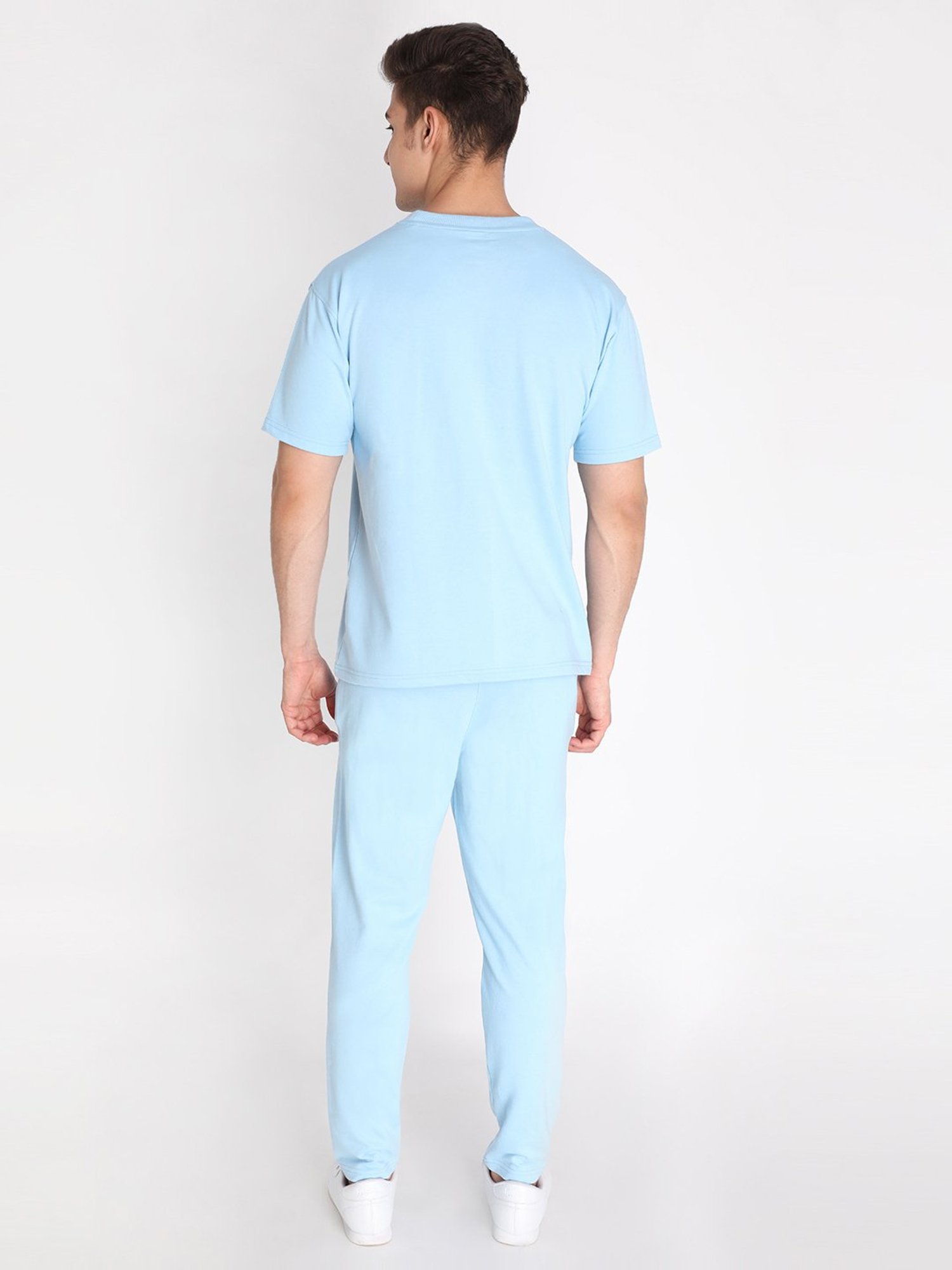 Chkokko Sky Blue Loose Fit T-Shirt & Trackpants Set