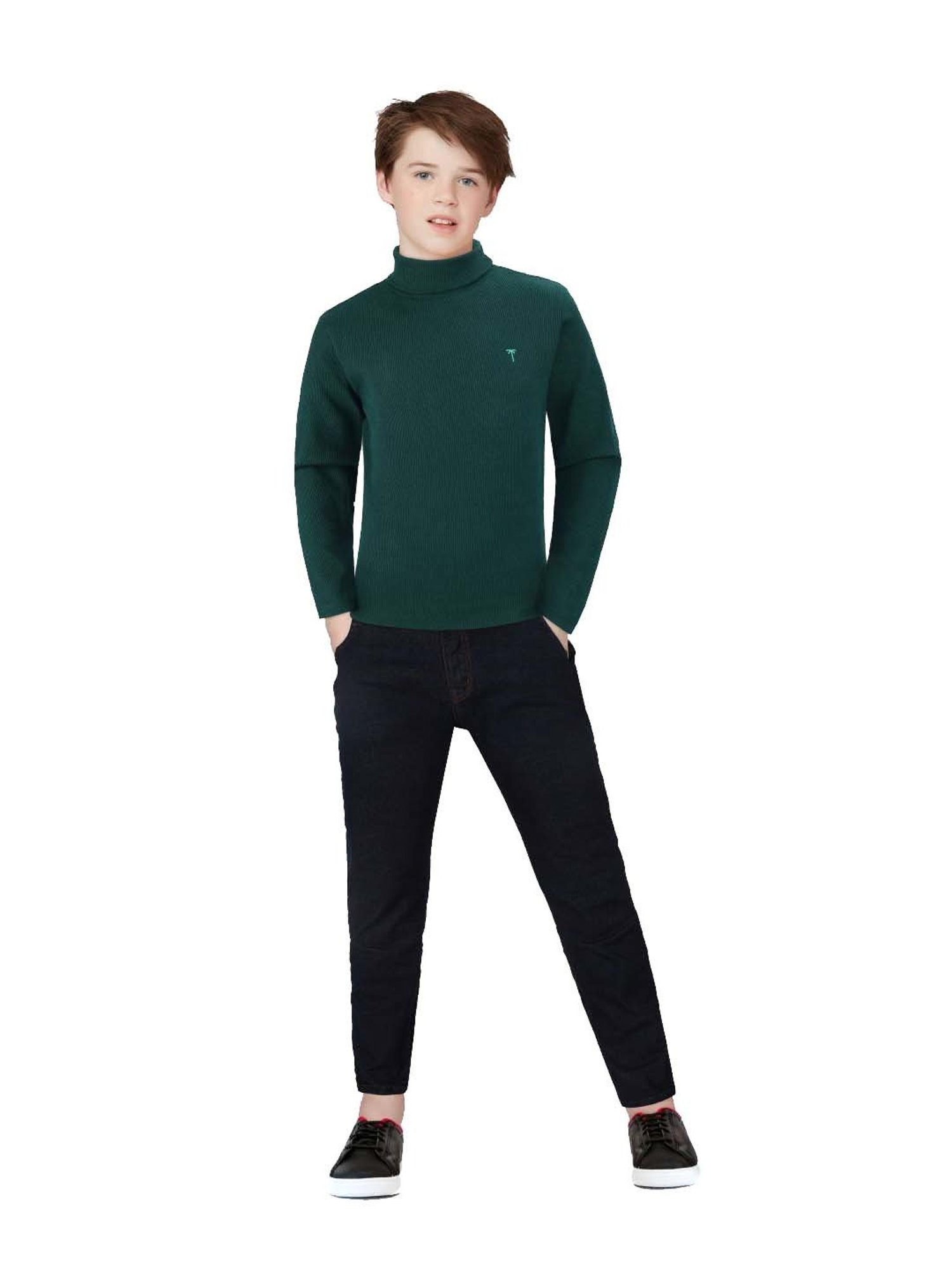 Palm Tree Kids Green Cotton Regular Fit Full Sleeves Skivvy