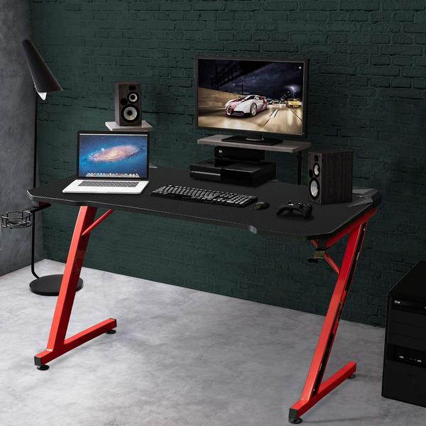 Gaming Desk 47.2" W x 23.6" D Office Computer Table, Black Gamer Workstation with 2 Cable Management Holes