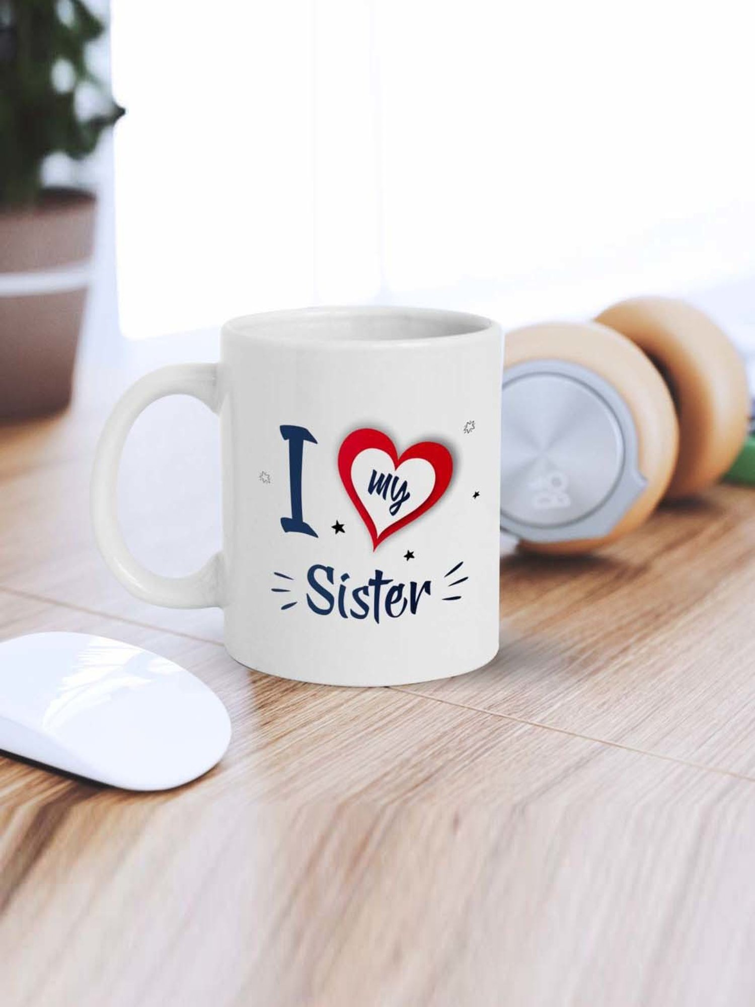 eCraftIndia White Ceramic I Love My Sister Quote Printed Coffee Mug (0.25 L)