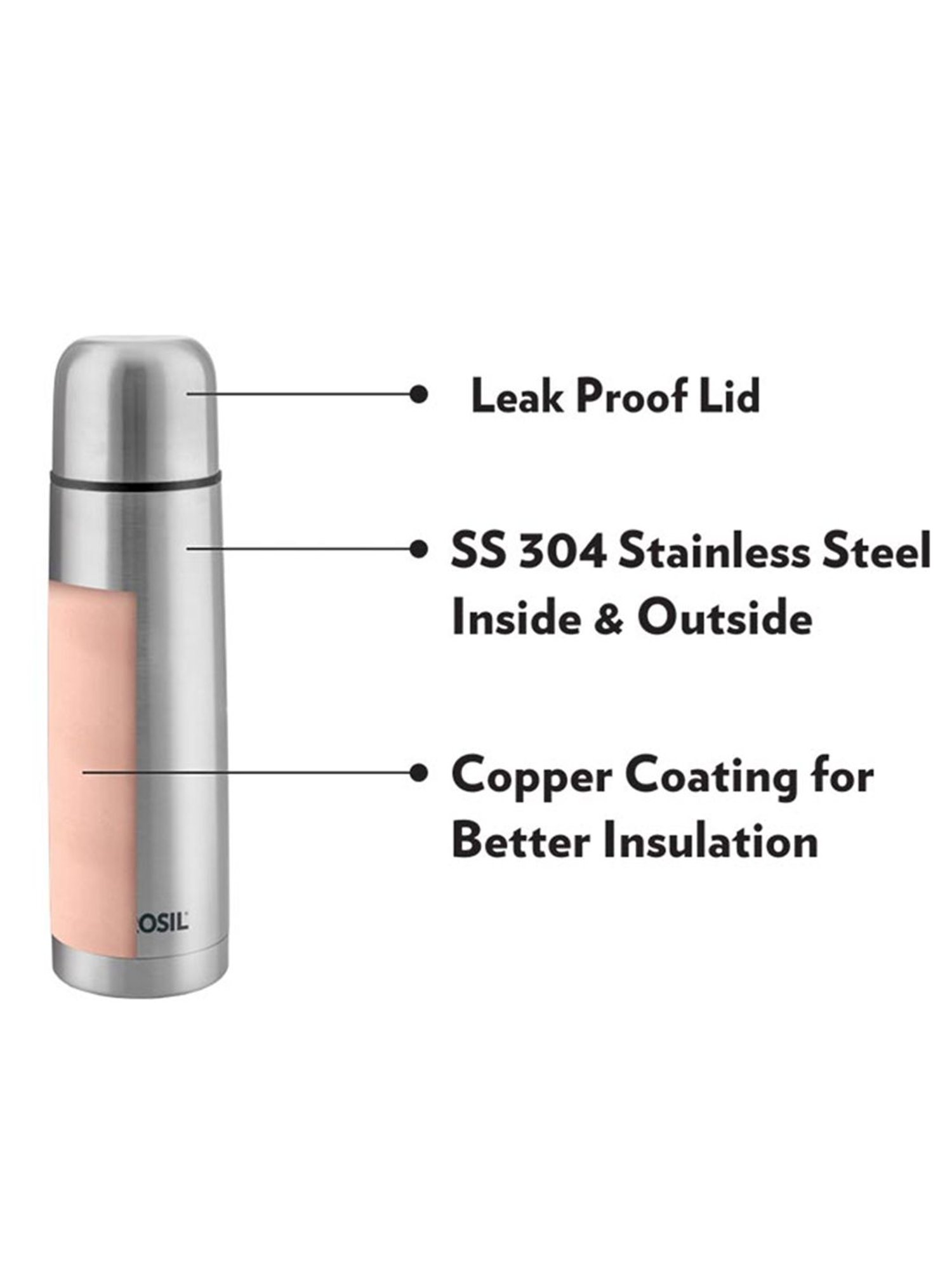 Borosil Silver Thermo Stainless Steel Flask - 500 ml