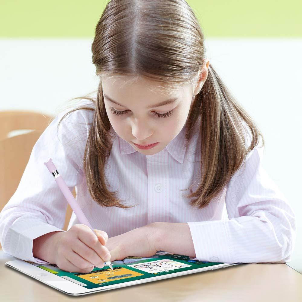 Silicone Case for Apple Pencil Holder Sleeve Skin Pocket Cover Accessories for iPad Pro 9.7/10.5/12.9, Cute Soft Grip Pouch with Charging Cap Holder and 2 Protective Nib Covers (Purple)