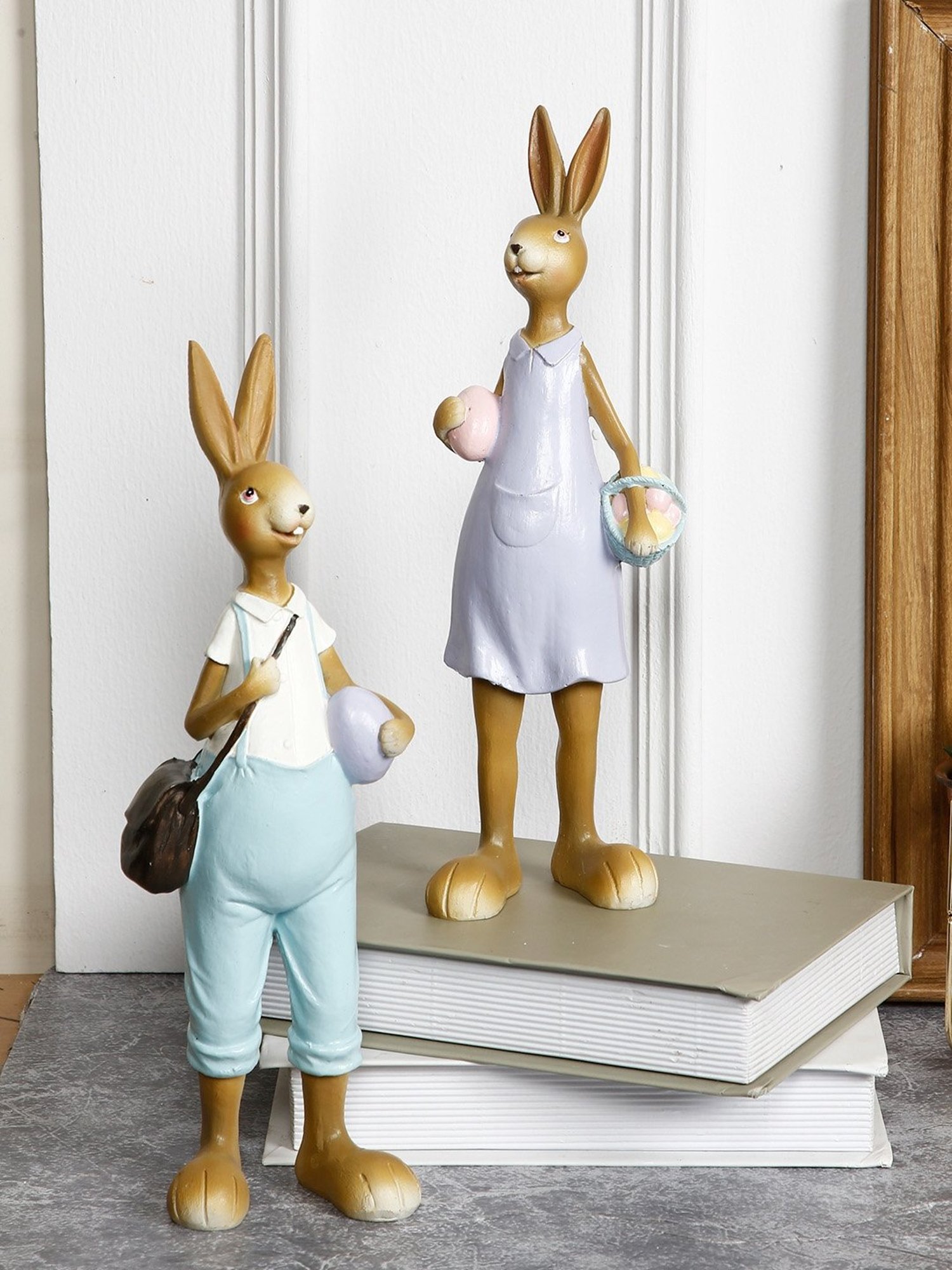 Tayhaa Blue & Brown Polyresin Colourful Bunny Showpieces - Set of 2