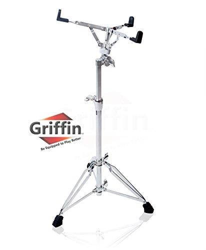 Extended Height Snare Drum Stand by GRIFFIN | Tall Adjustable Height Snare Stand For Practice Pad | Concert Stand Up Drum Mount Holder With Basket Clamp | Double Braced Percussion Chrome Drum Hardware