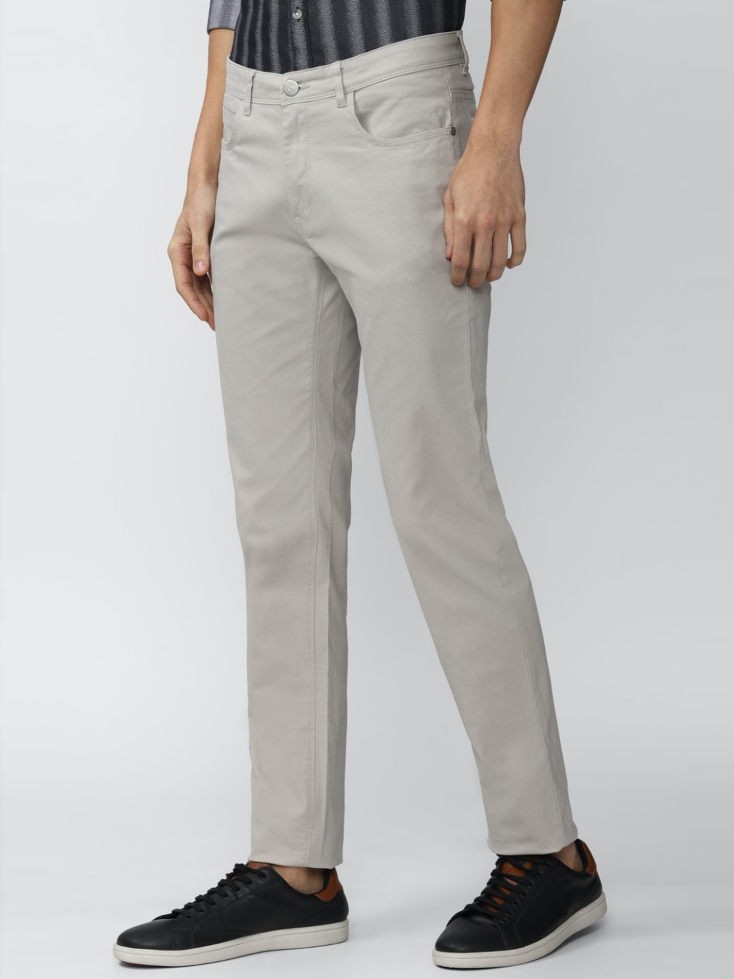 Peter England Jeans Grey Cotton Slim Fit Trousers